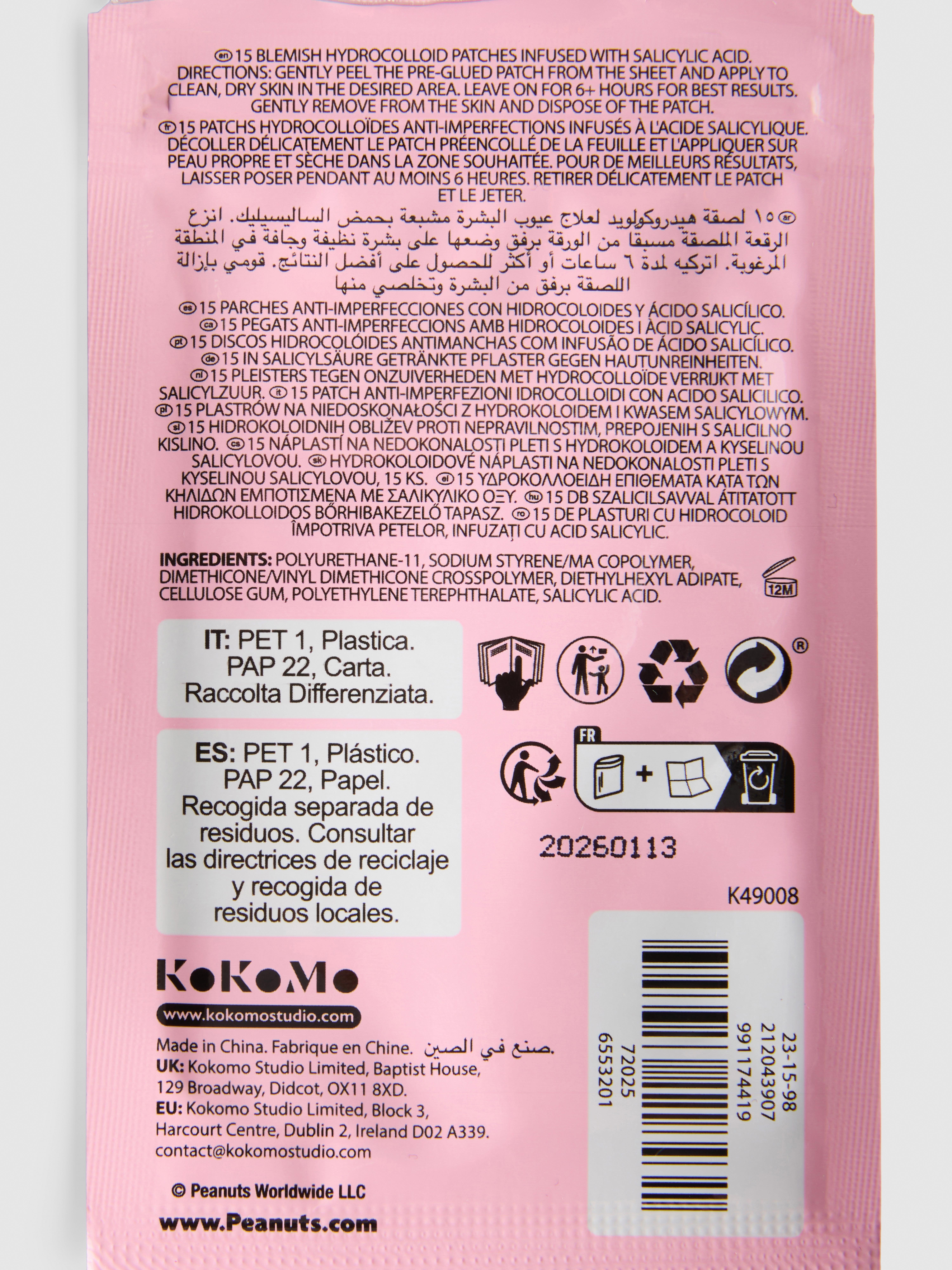 15pk Peanuts Character Hydrocolloid Blemish Patches