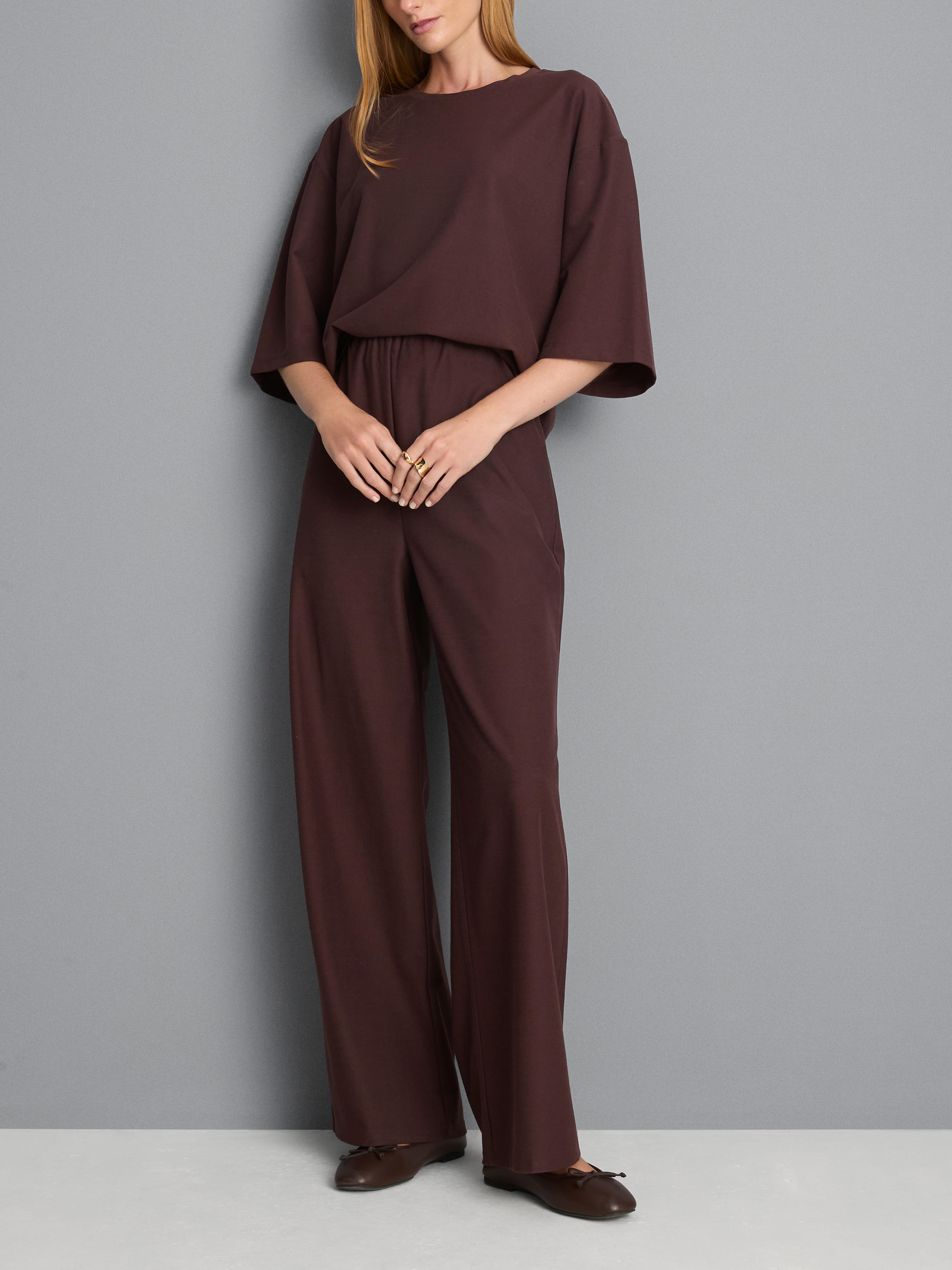 Cotton Blend Wide Leg Drawstring Trousers