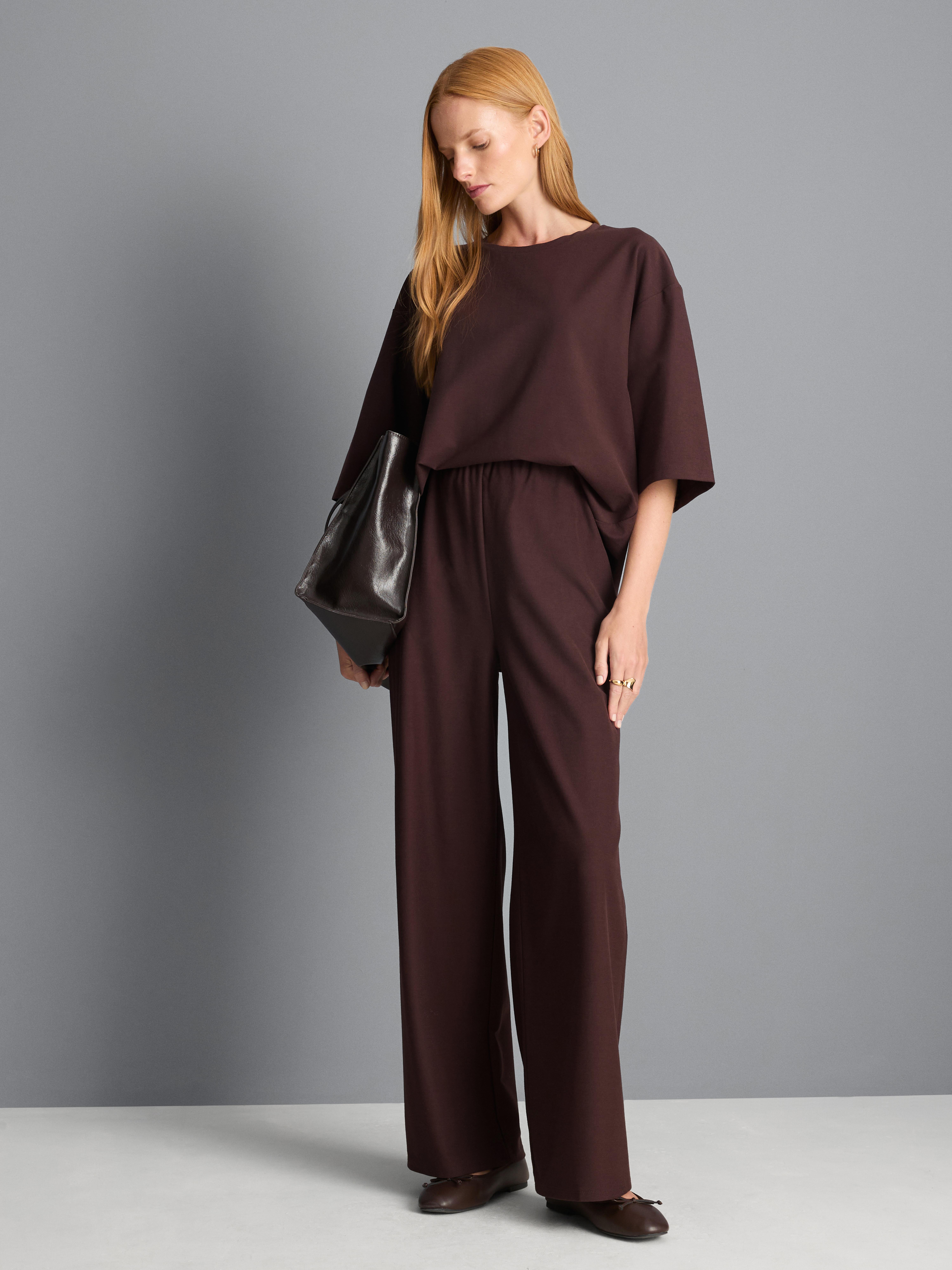 Cotton Blend Wide Leg Drawstring Pants
