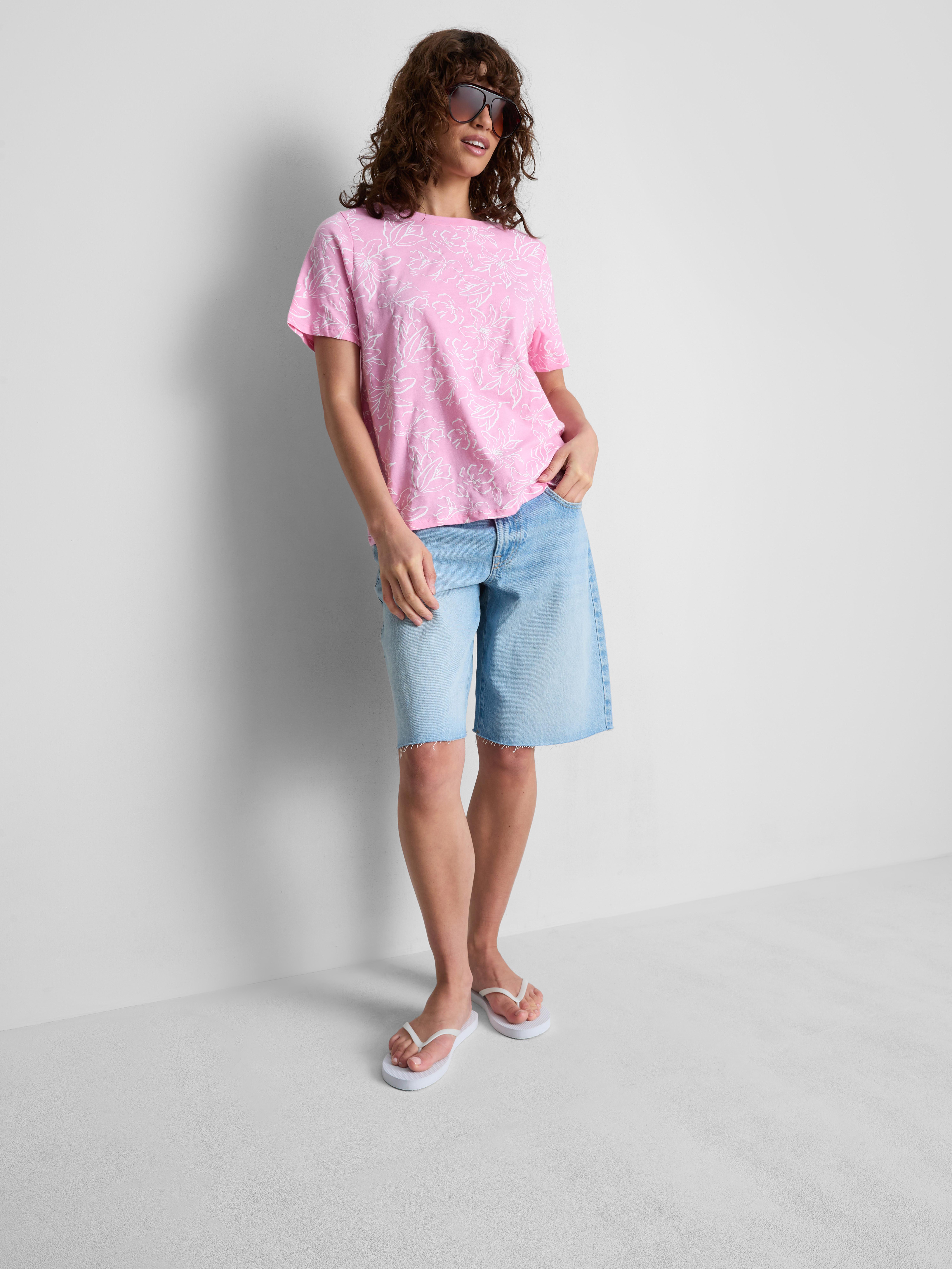 Pure Cotton Patterned T-Shirt Hot Pink