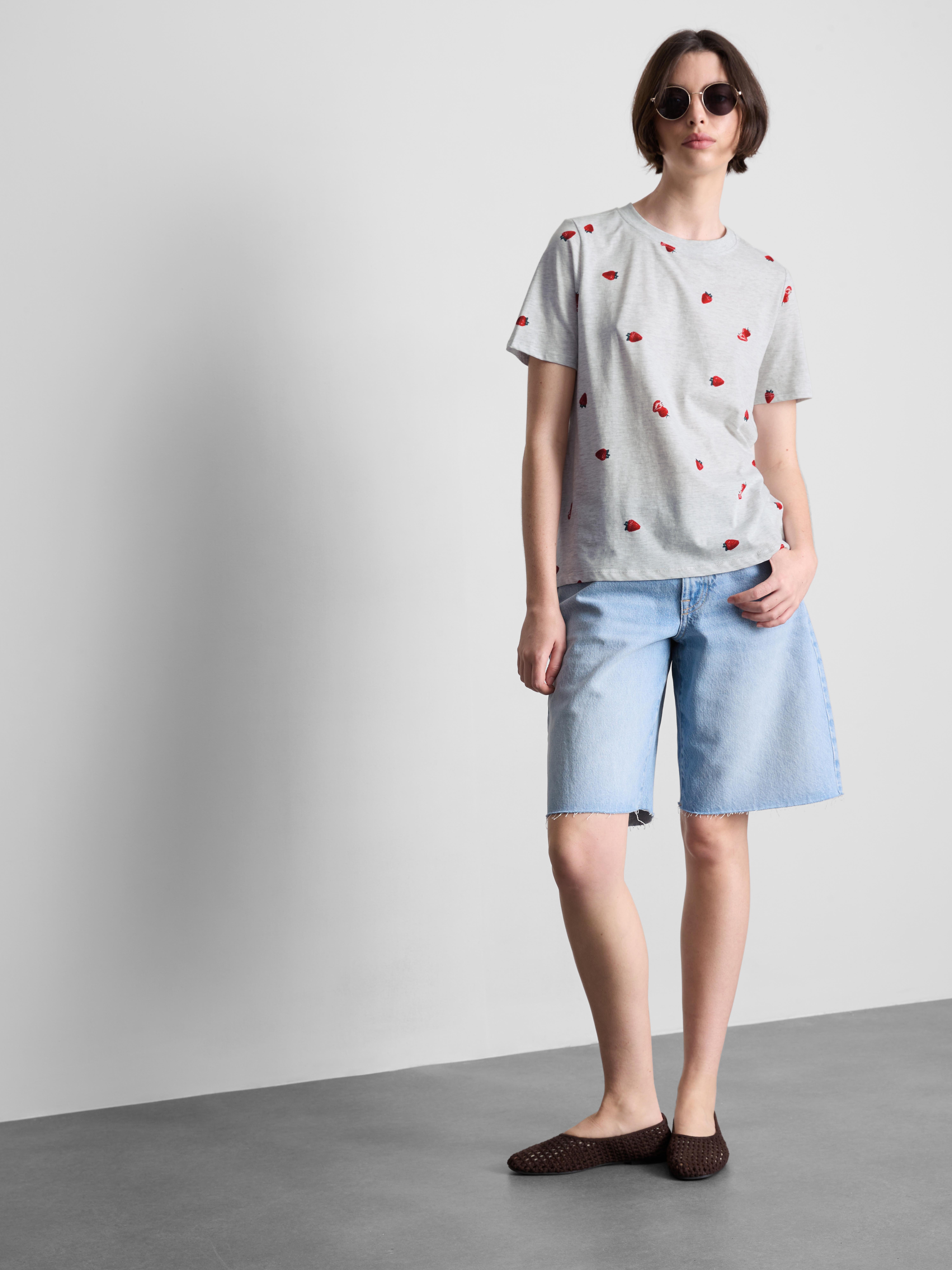 Pure Cotton Patterned T-Shirt Grey Marl