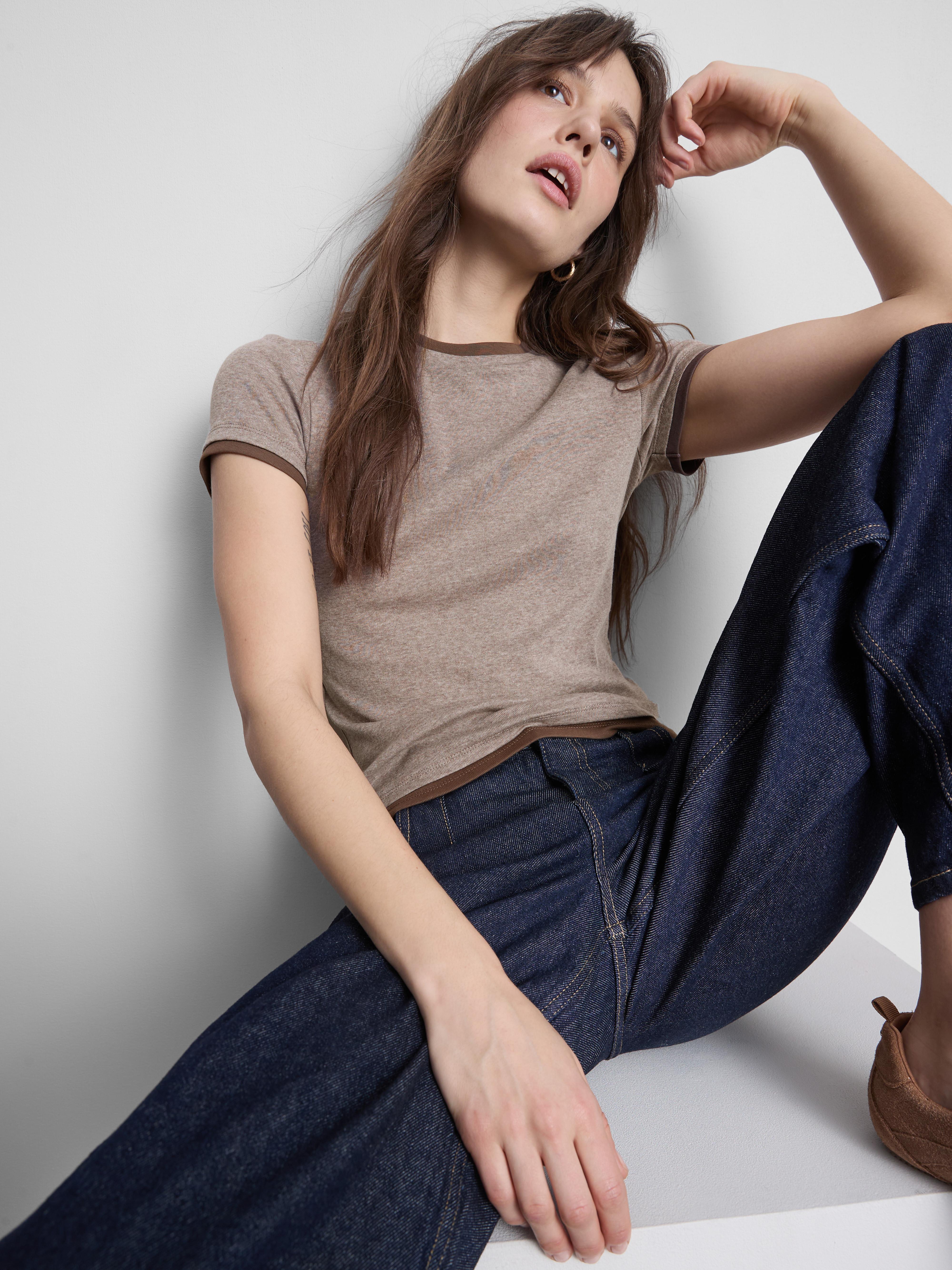 Double Layered Crew Neck Tee Brown