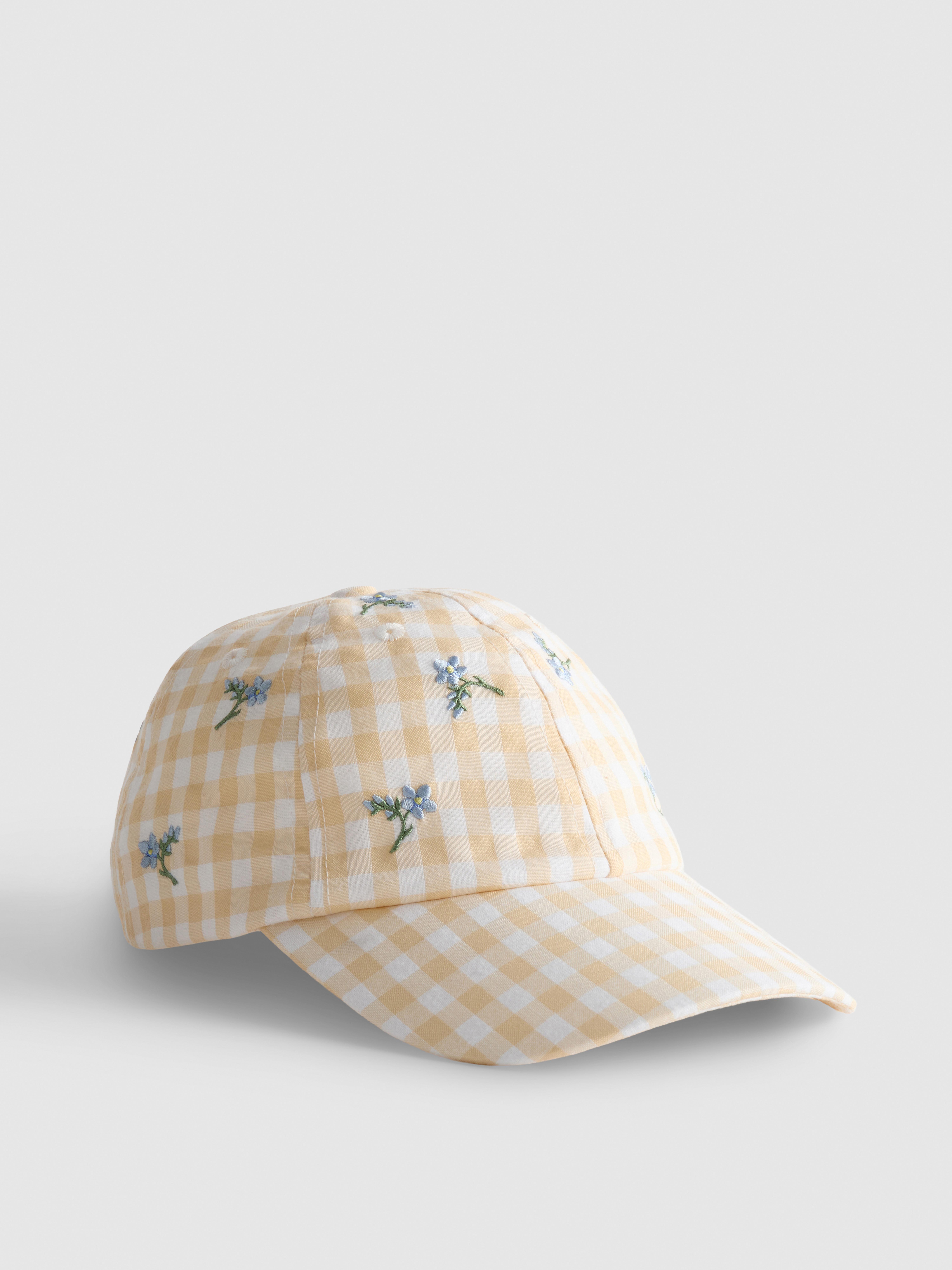 Embroidered Gingham Baseball Cap