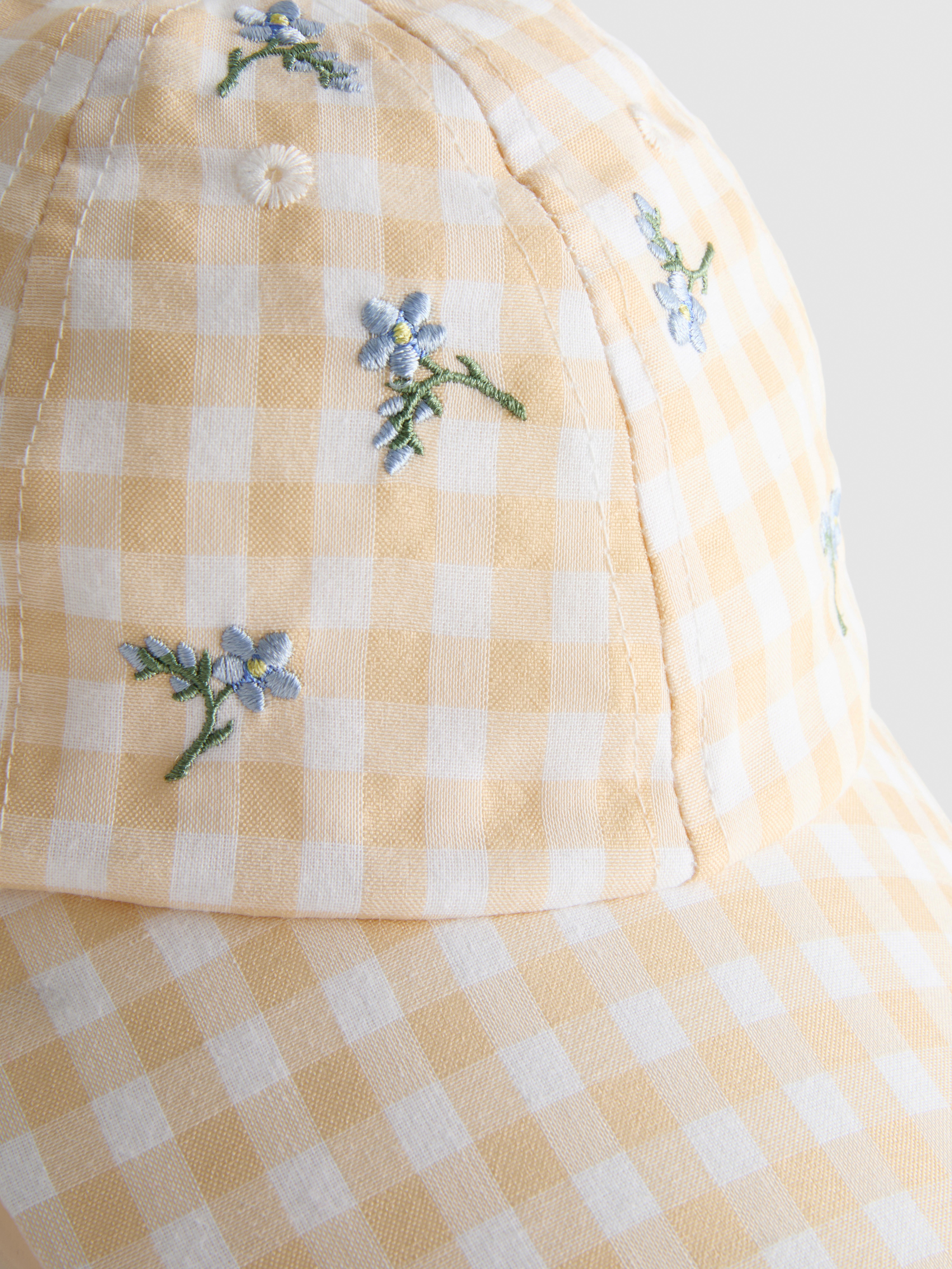 Embroidered Gingham Baseball Cap