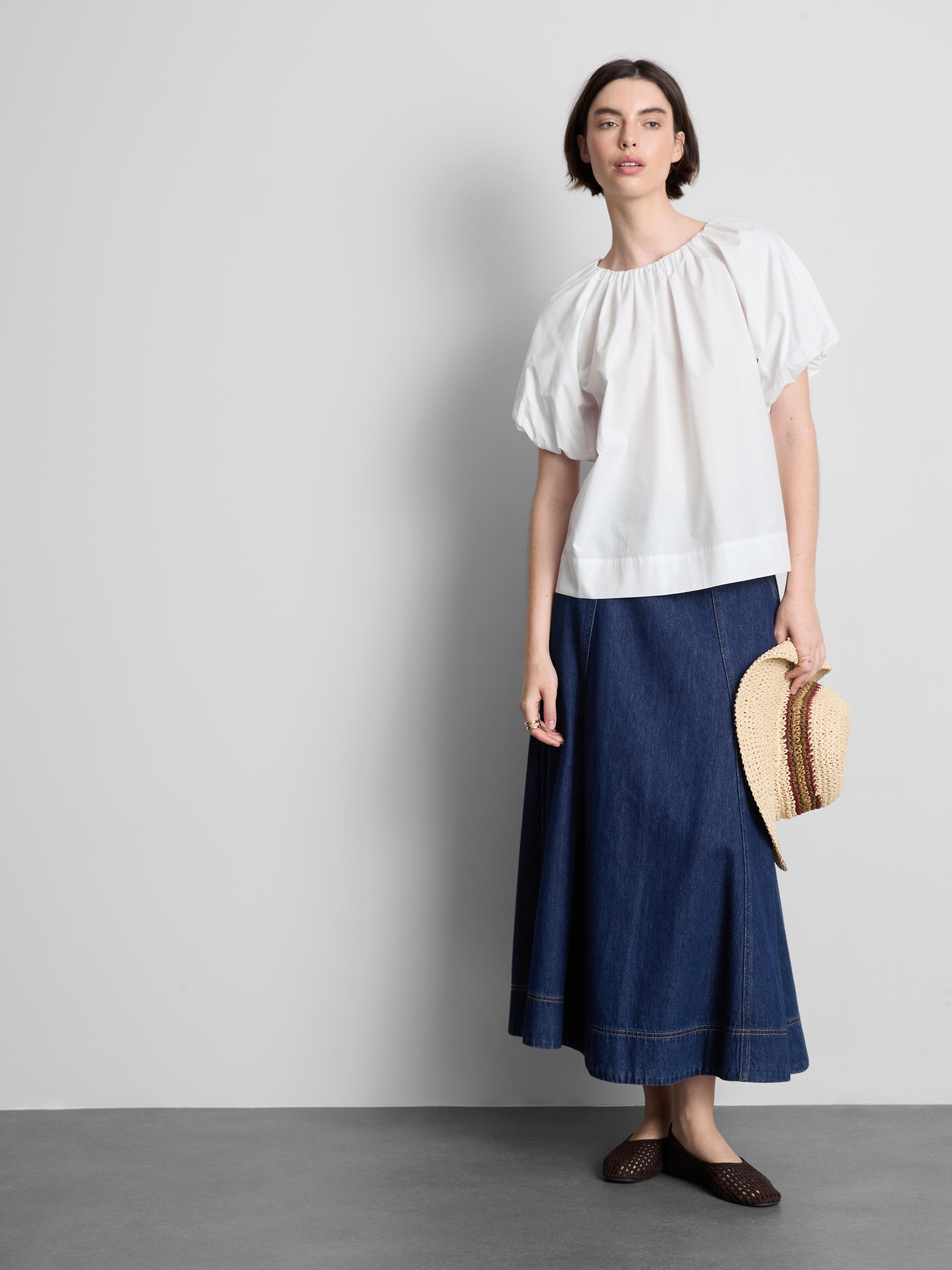 Bluse aus reiner Baumwolle mit Puffärmeln