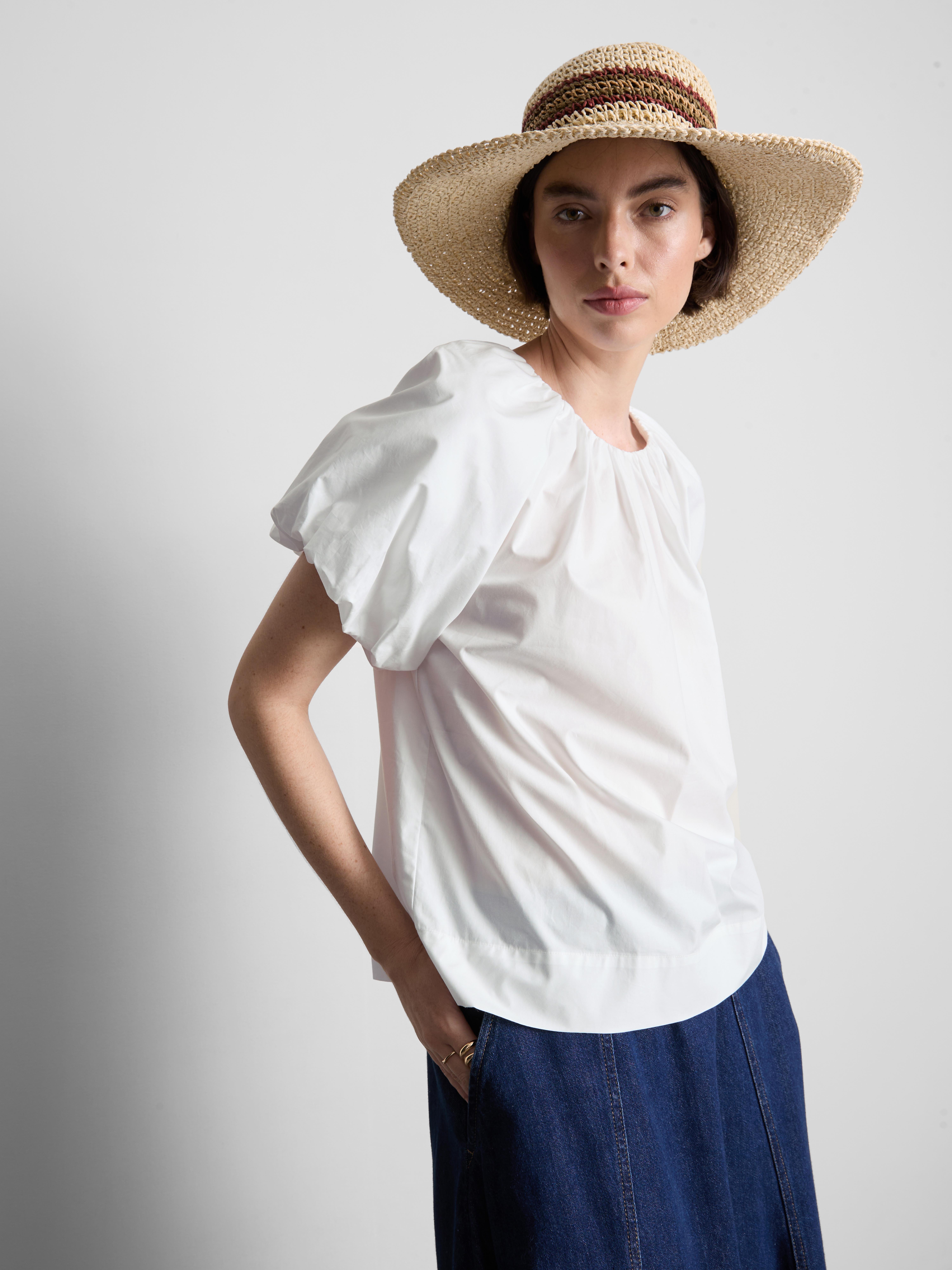 Bluse aus reiner Baumwolle mit Puffärmeln