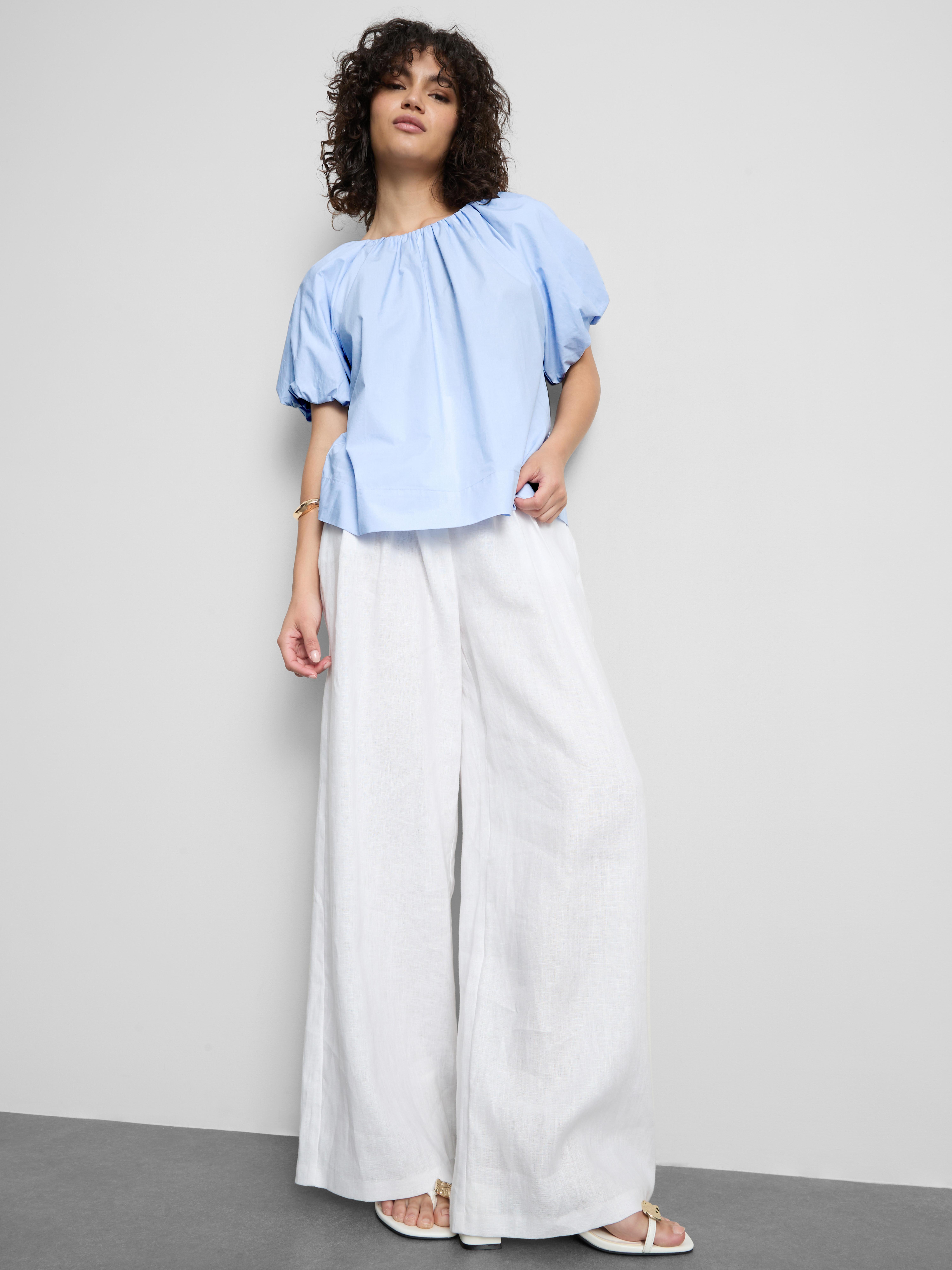 Puur katoenen blouse met pofmouwen Lichtblauw