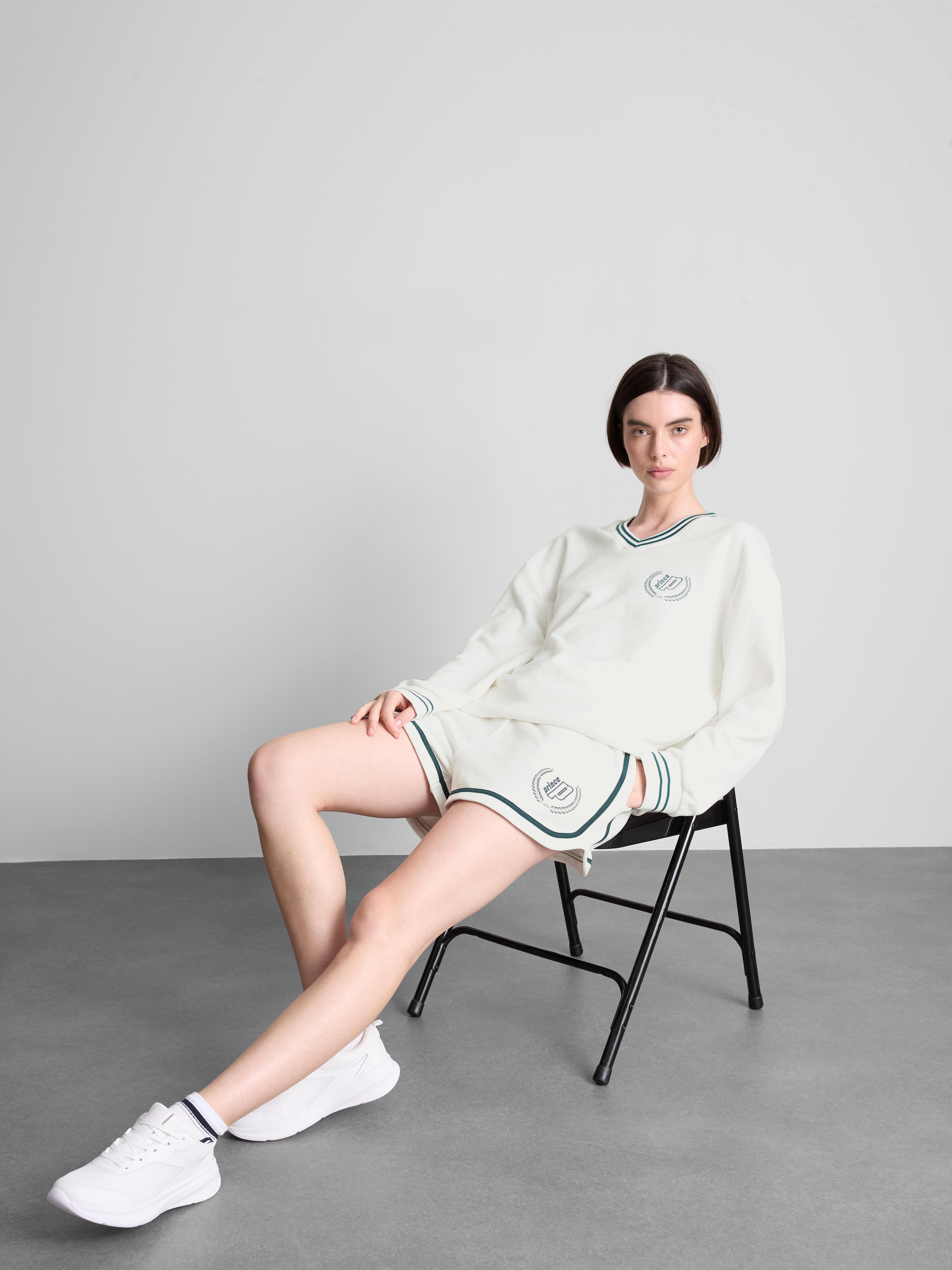 Sweat-shirt en coton à col en V Prince