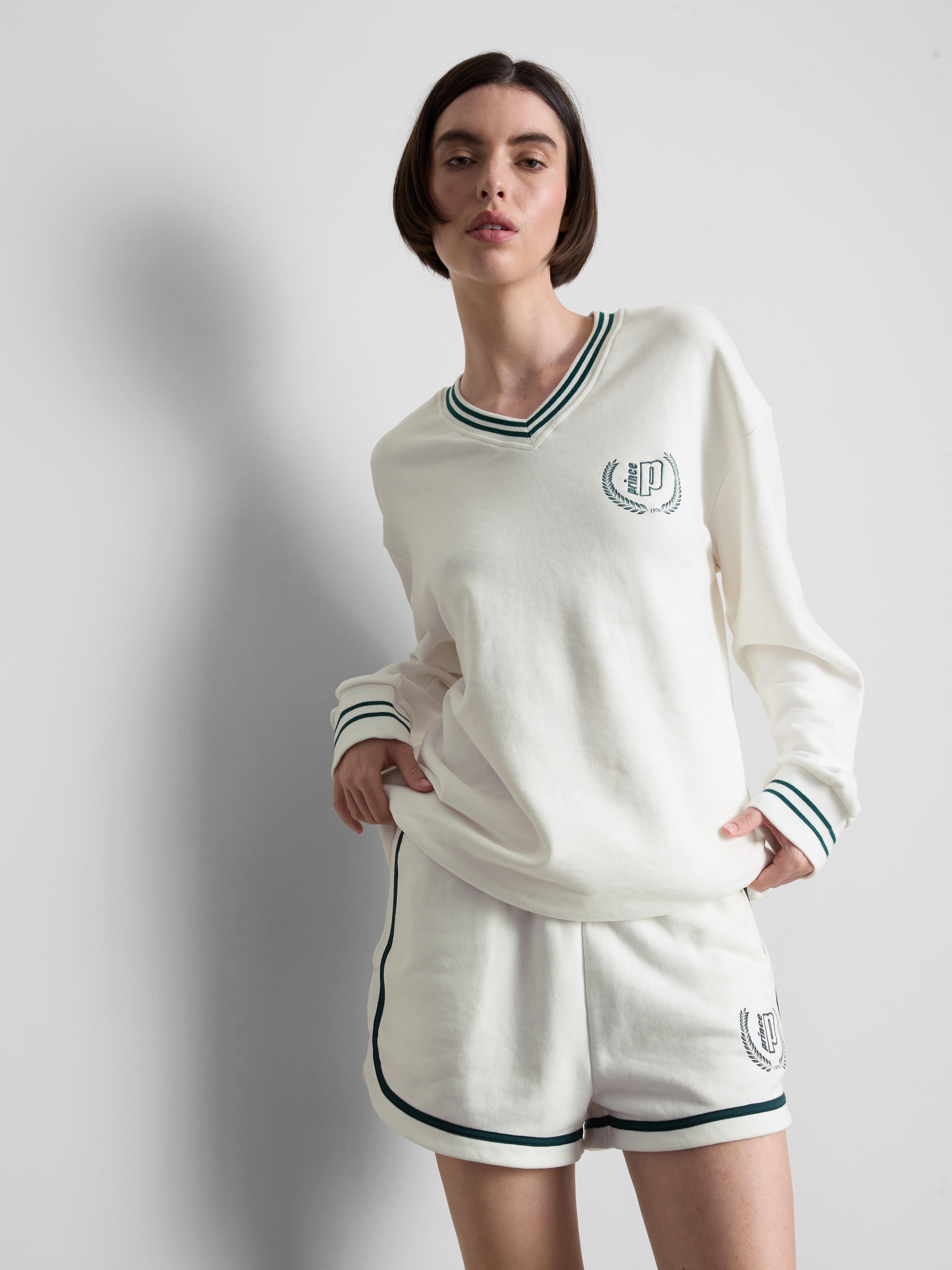 Sweat-shirt en coton à col en V Prince