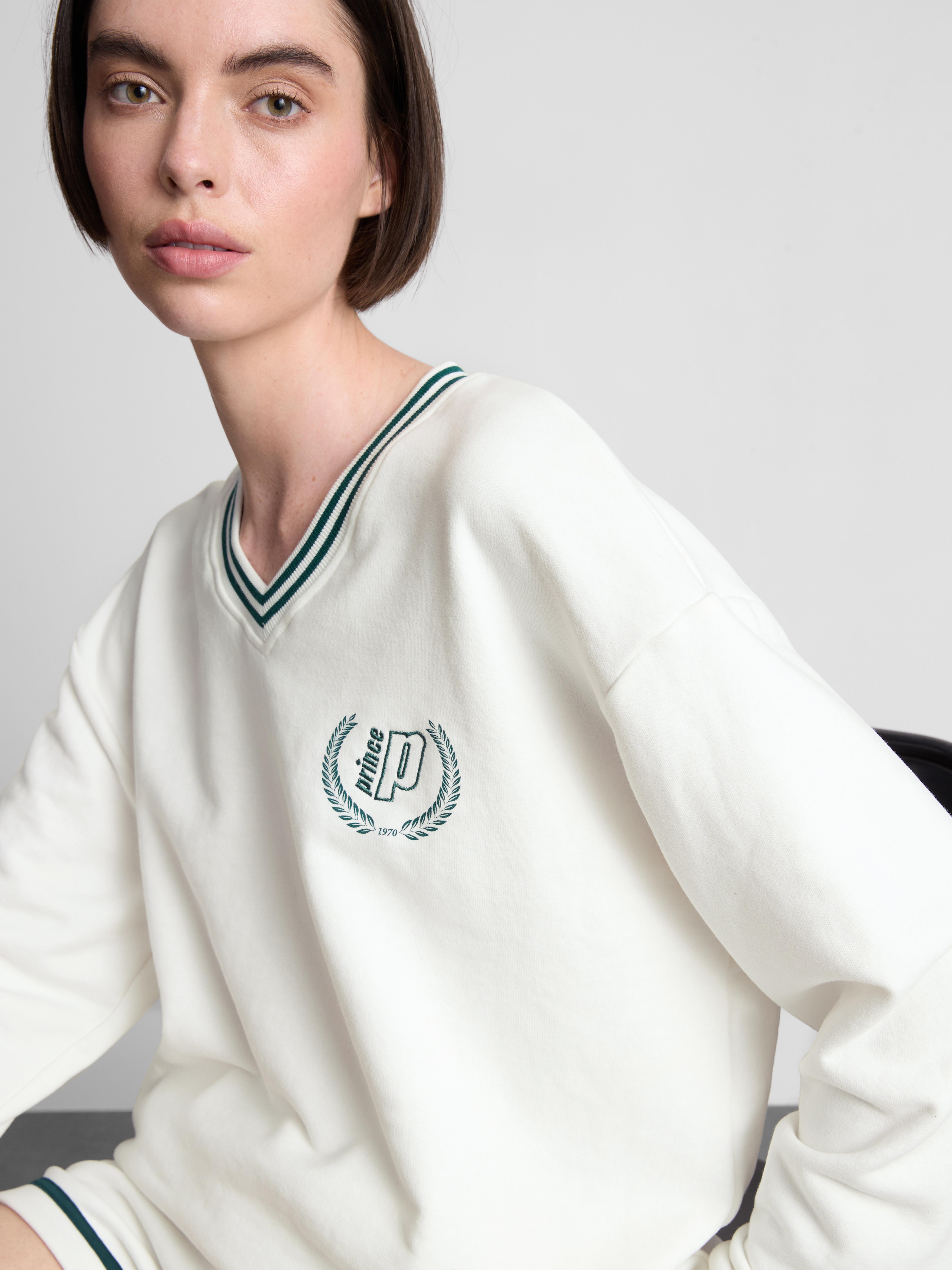 Sweat-shirt en coton à col en V Prince