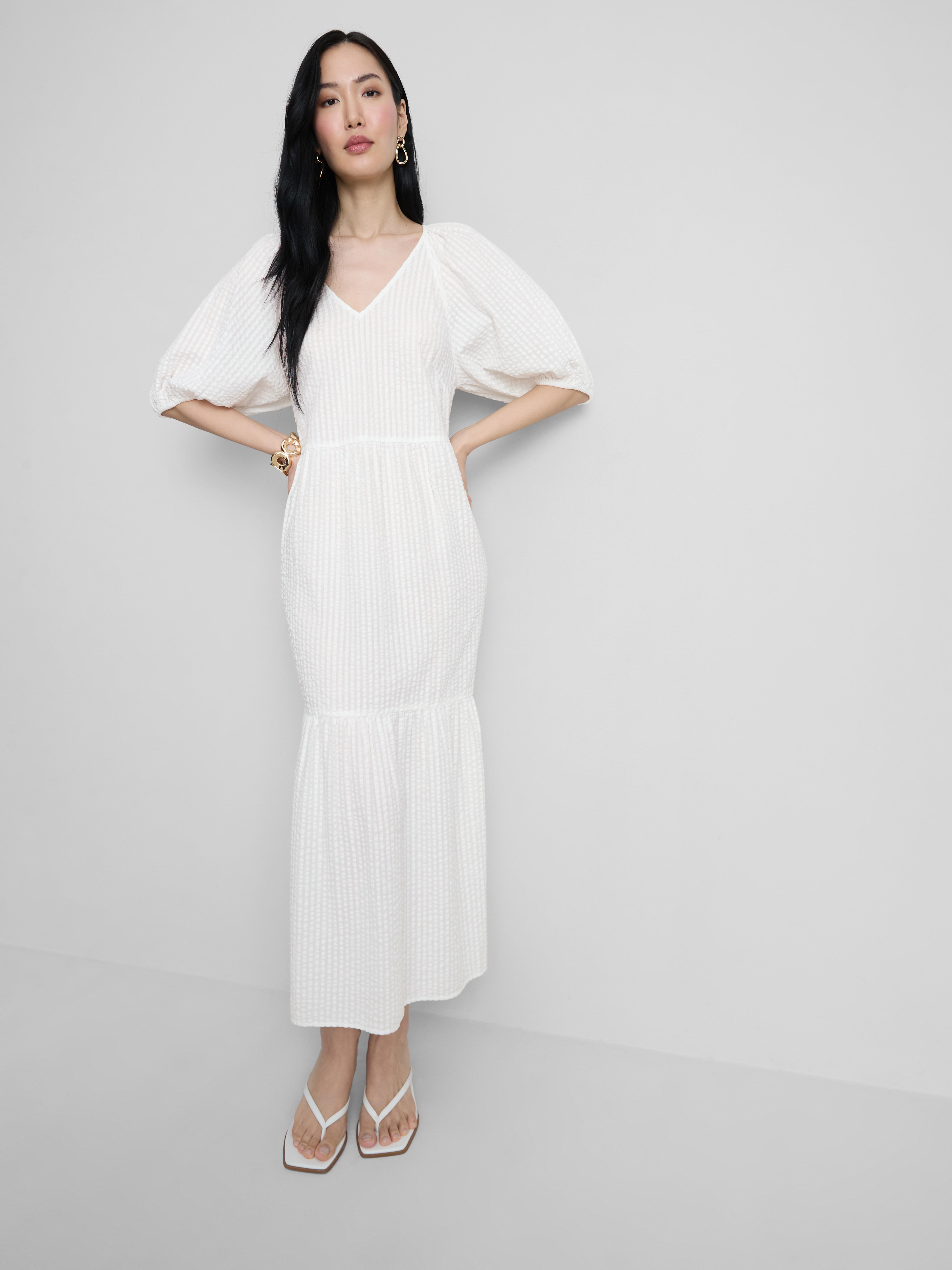 Cotton Seersucker Midi Smock Dress