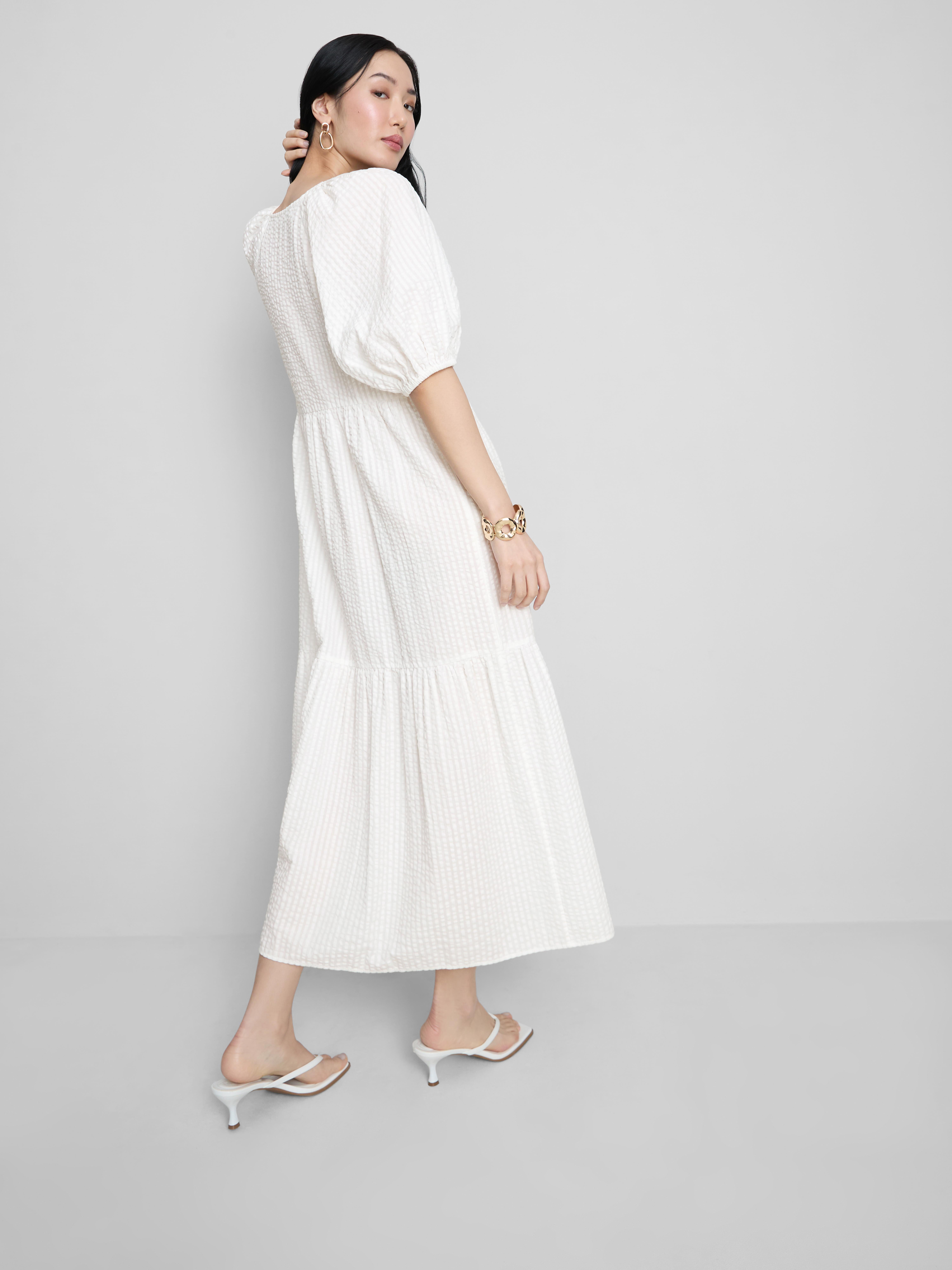 Women's White Cotton Seersucker Midi Smock Dress | Penneys