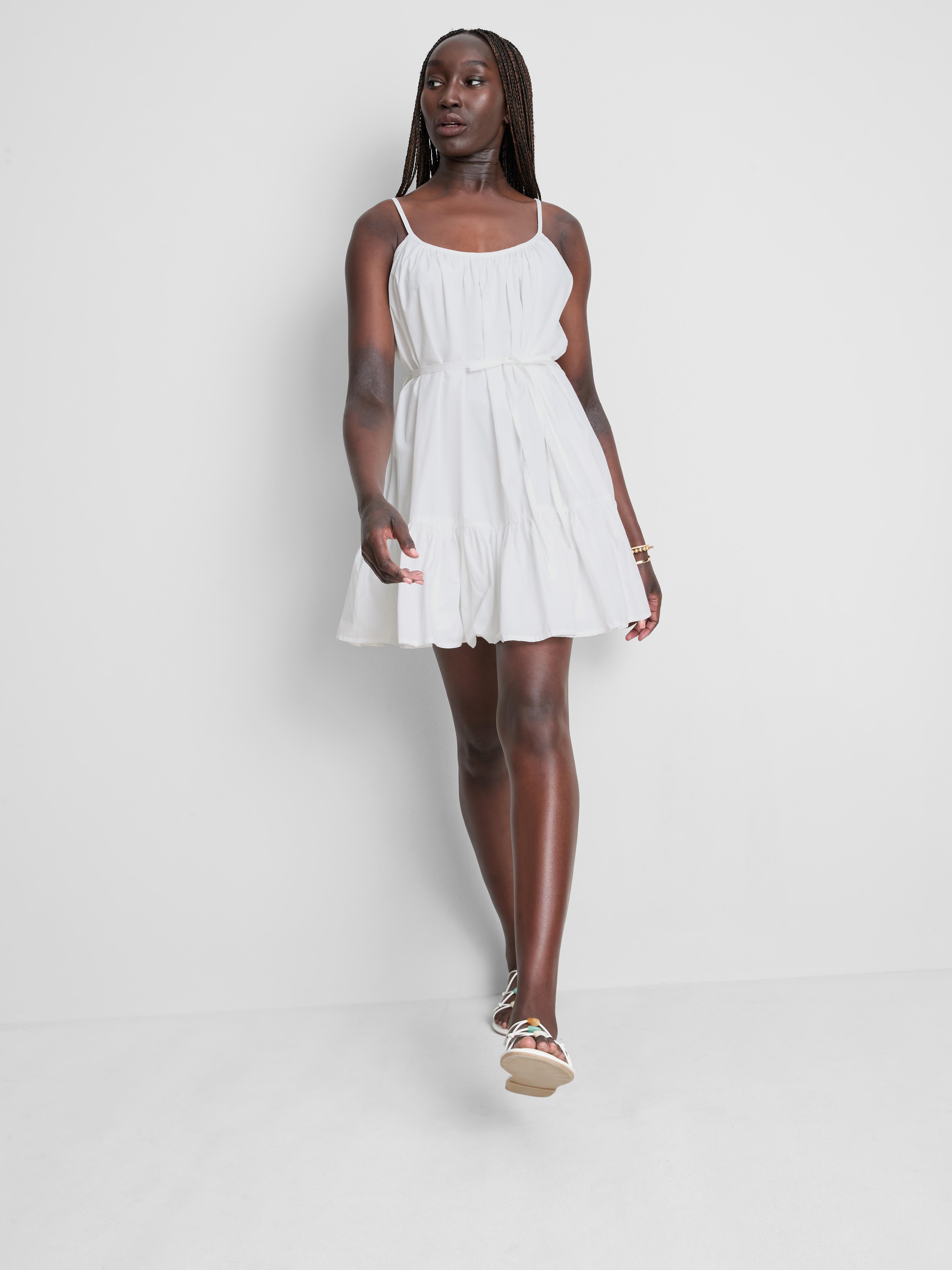 Women's White Strappy Ruffle Poplin Mini Dress | Primark