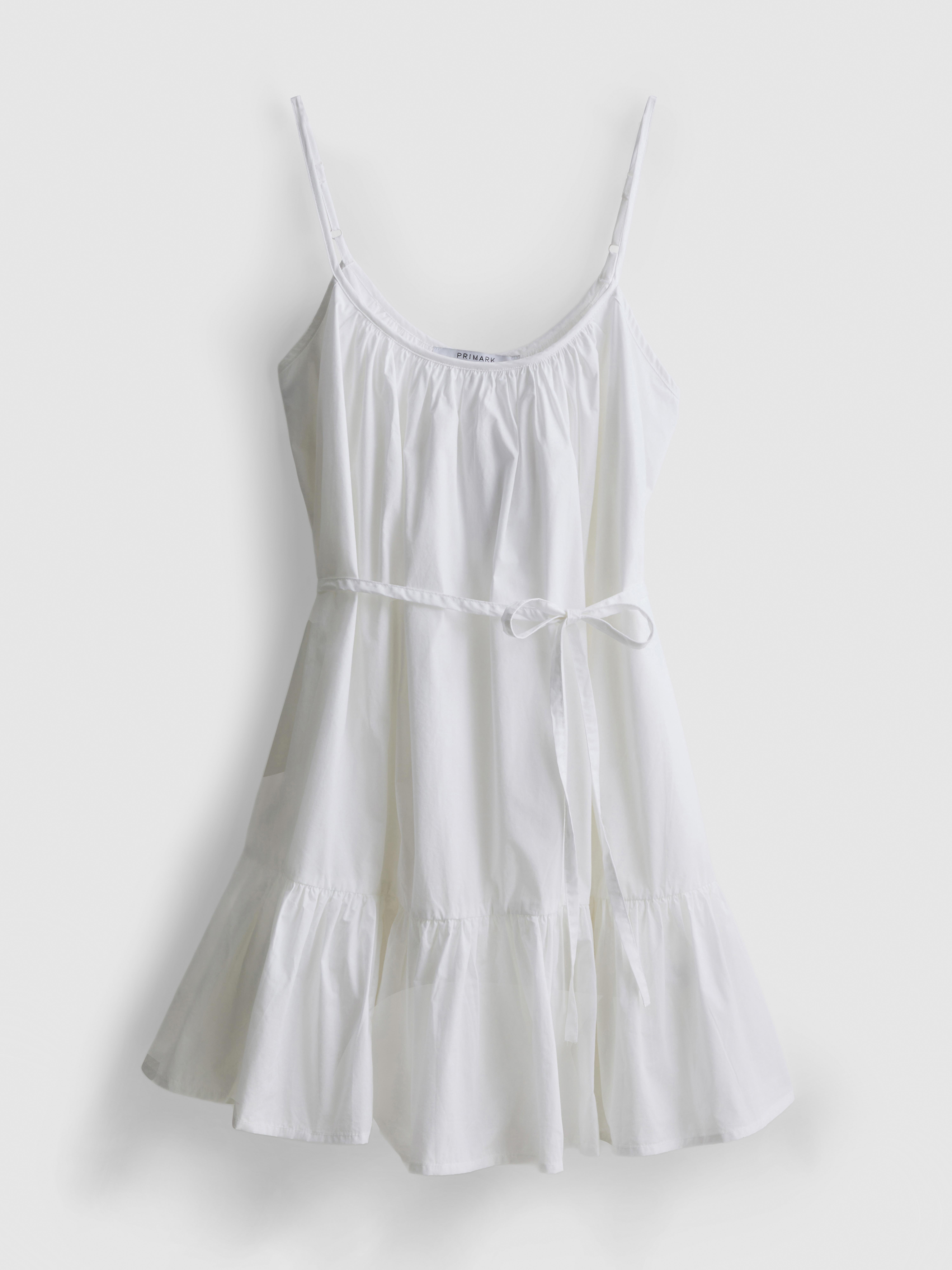 Vestido mini alças popelina folhos