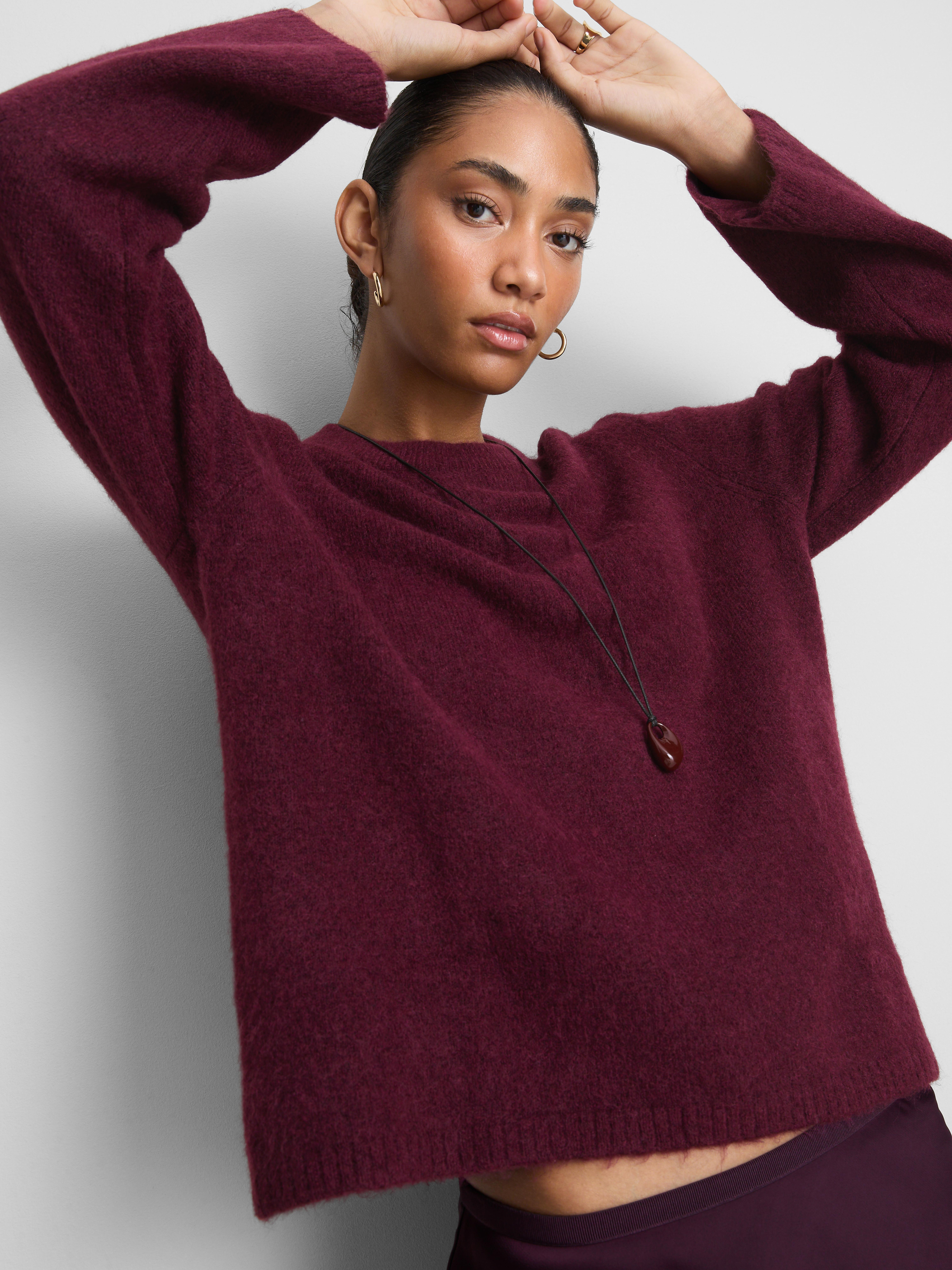 Knitted Crew Neck Jumper Burgundy