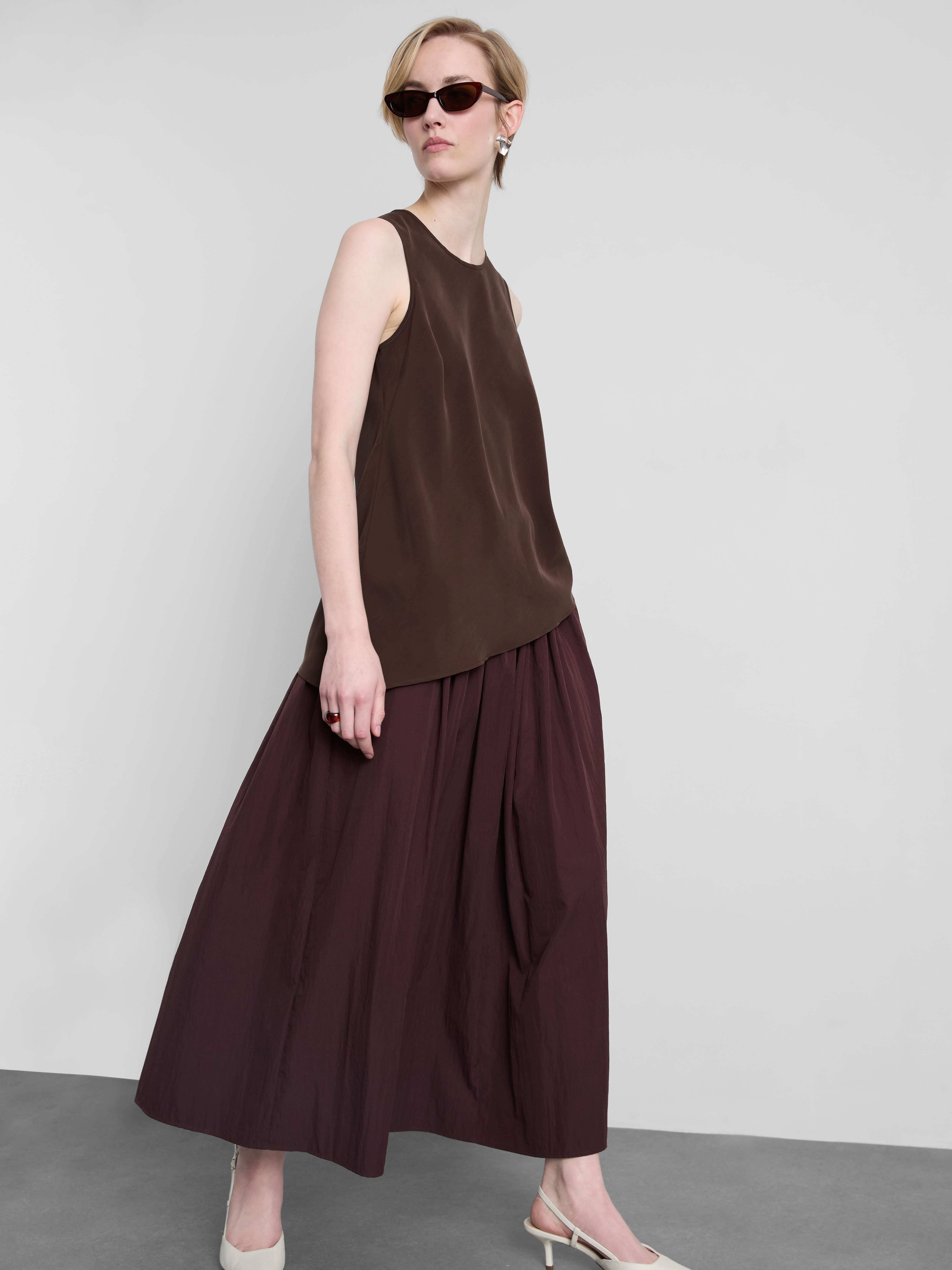 Asymmetric Hem Flowing Top Chocolate