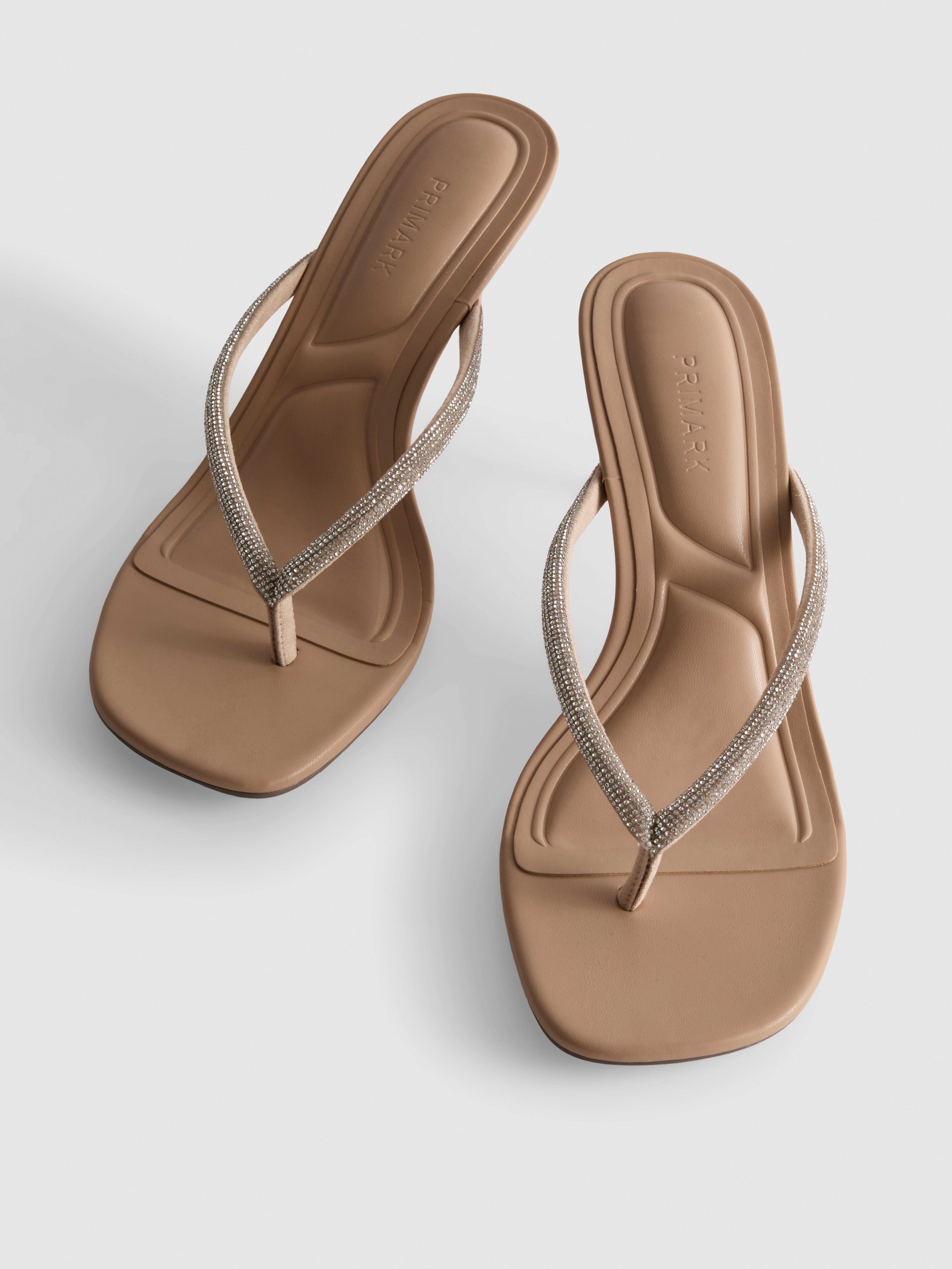 Diamanté Toe Post Heeled Sandals
