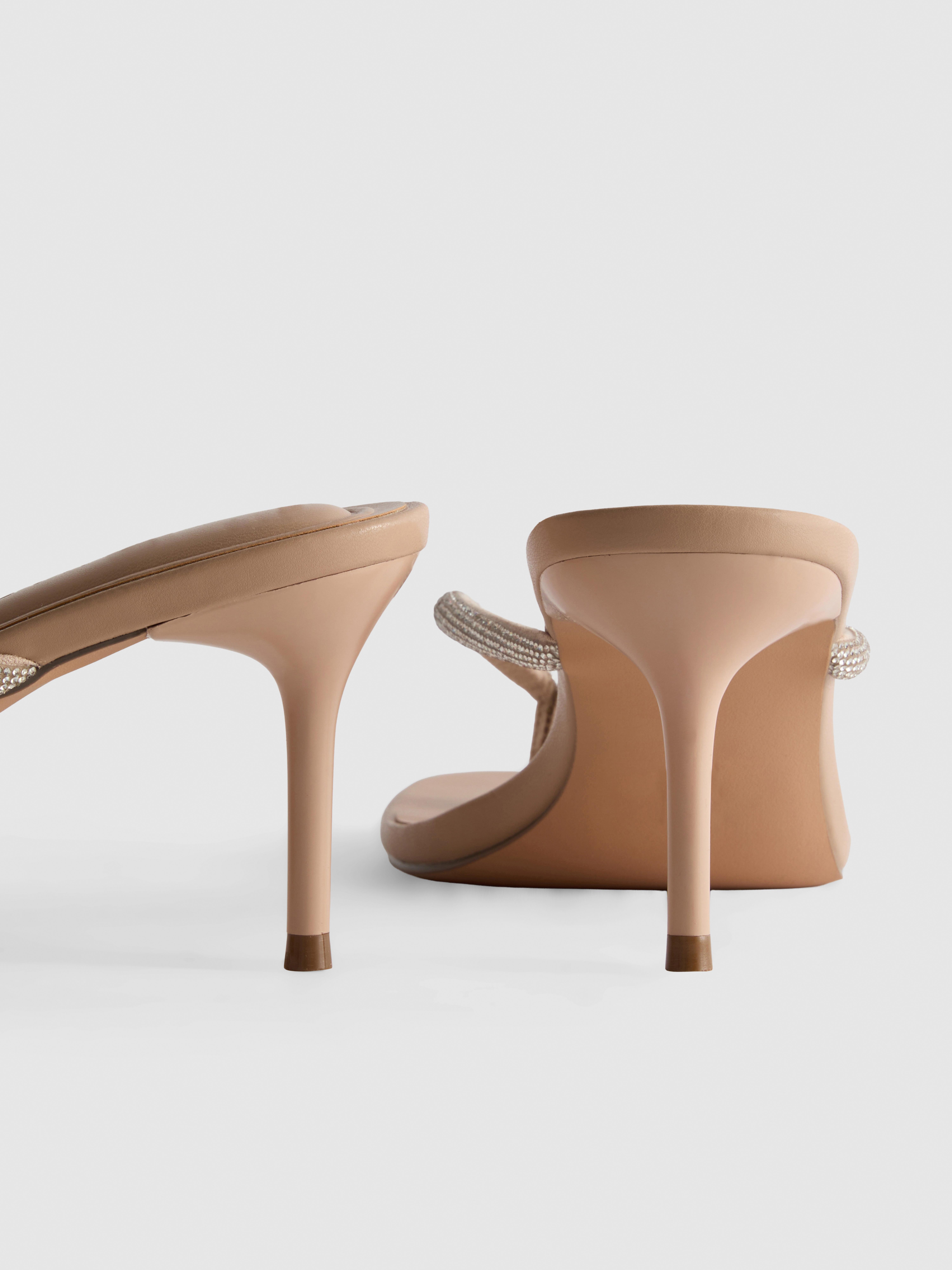 Diamanté Toe Post Heeled Sandals