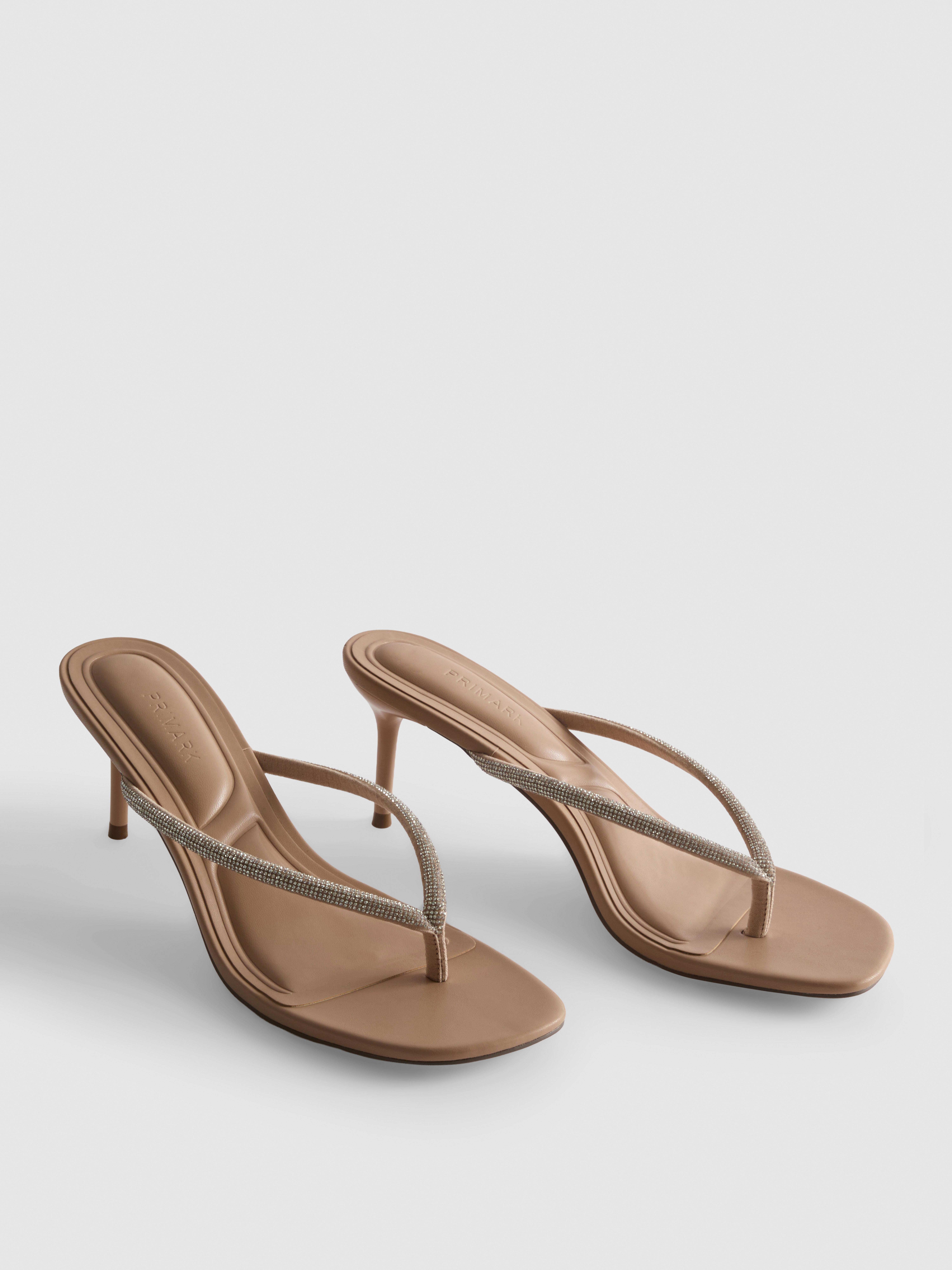 Diamanté Toe Post Heeled Sandals