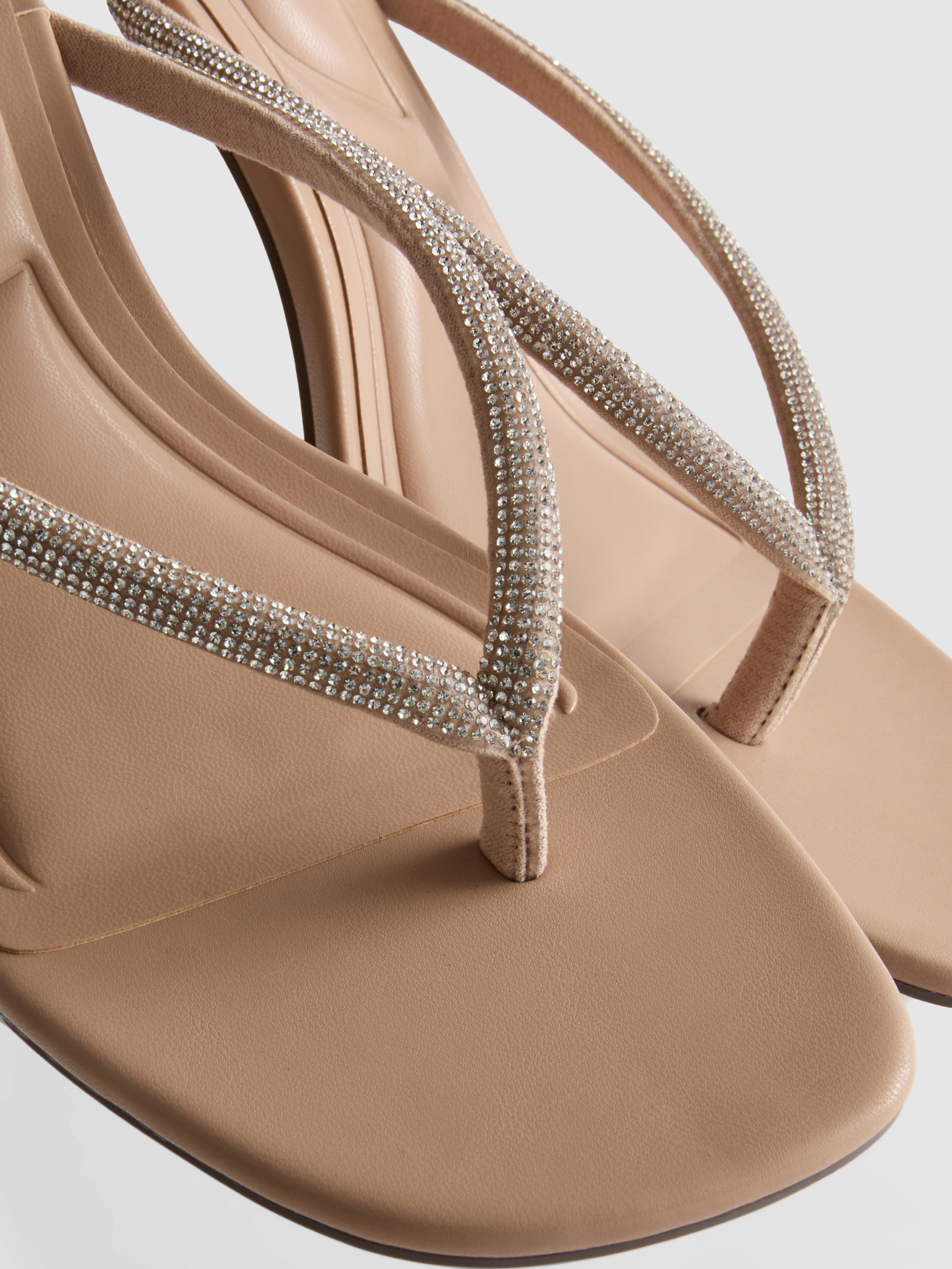Diamanté Toe Post Heeled Sandals