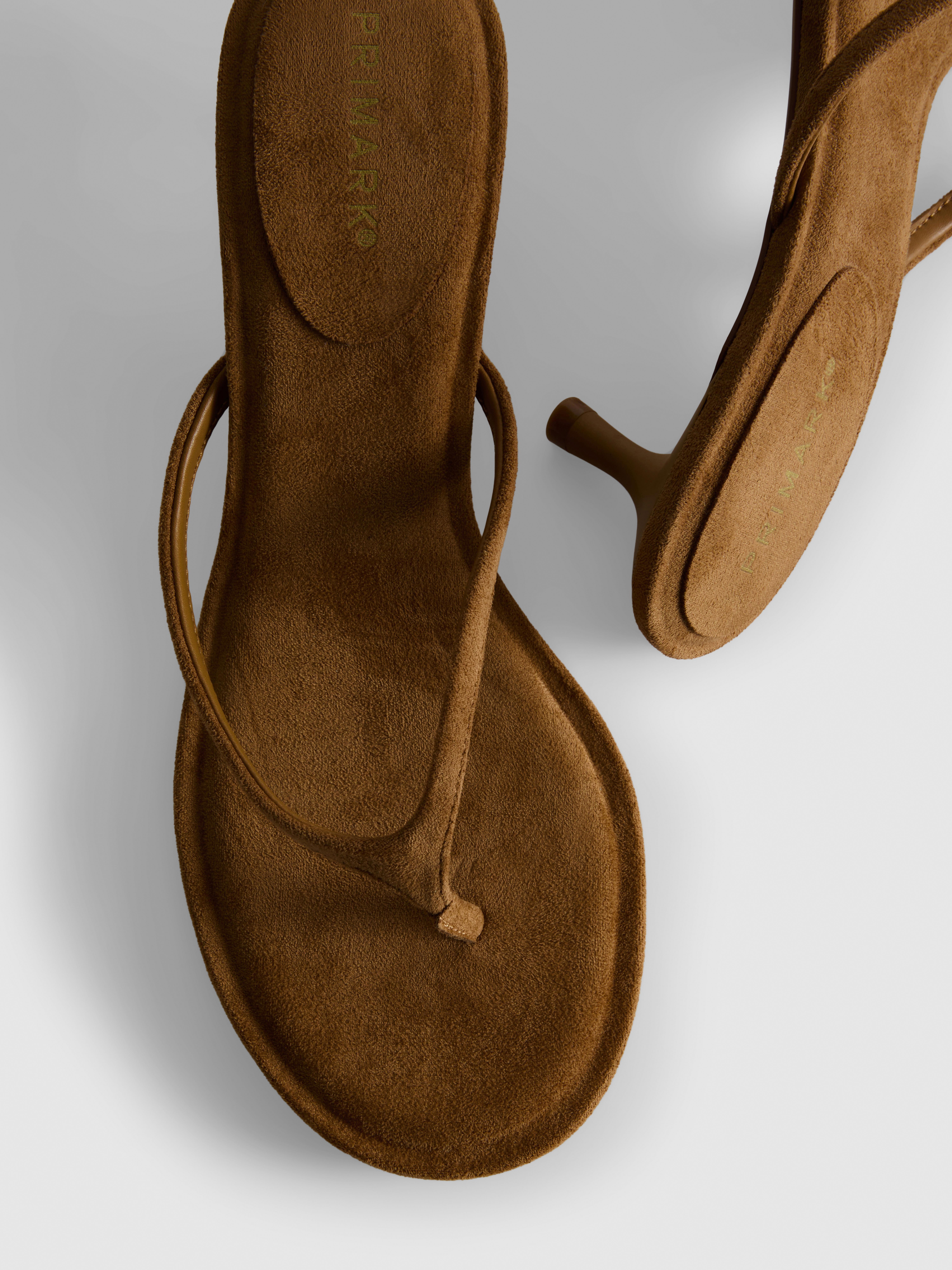 Faux Suede Toe Post Mule Heeled Sandals