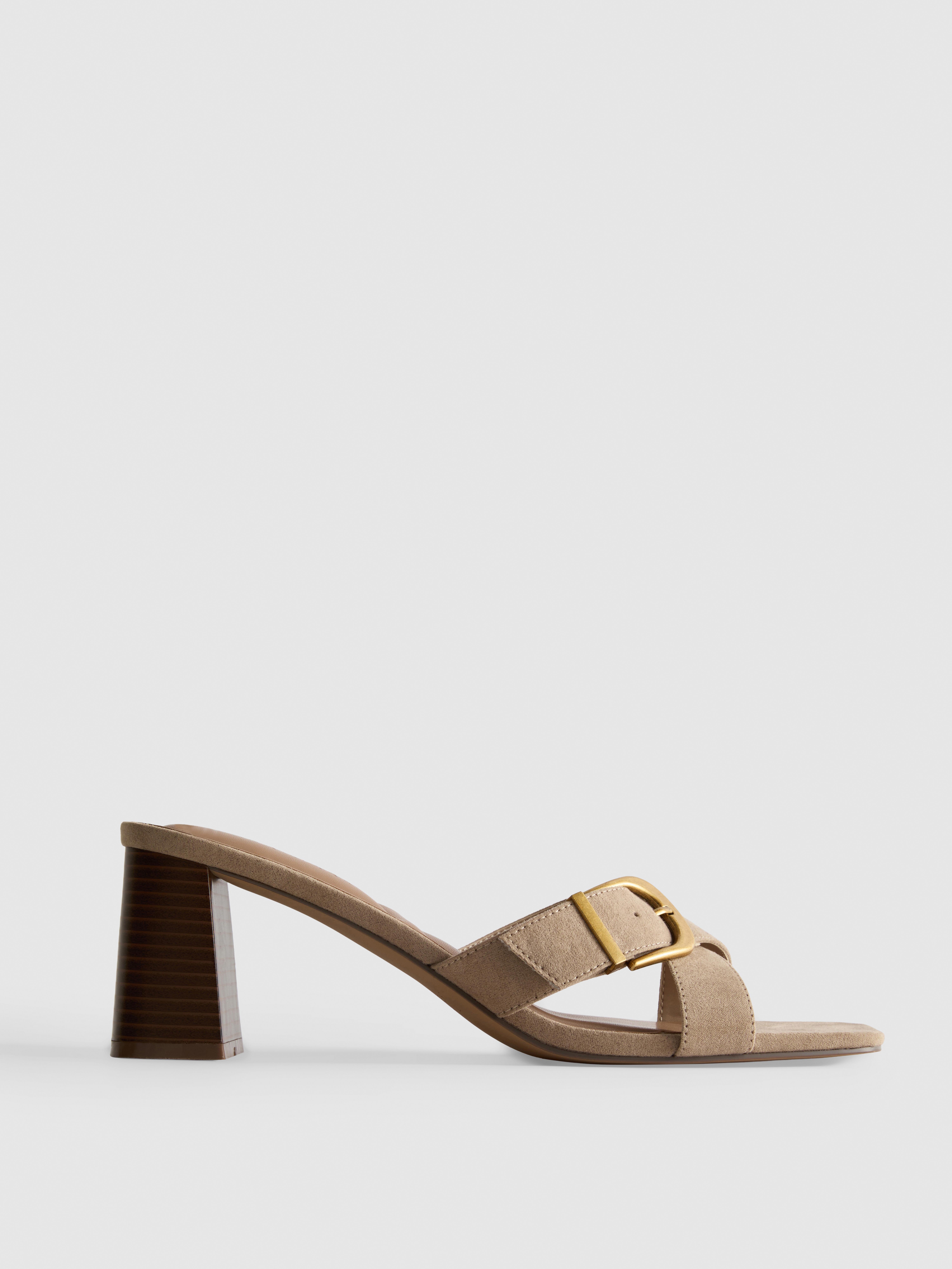 Buckle Block Heel Mule Sandals