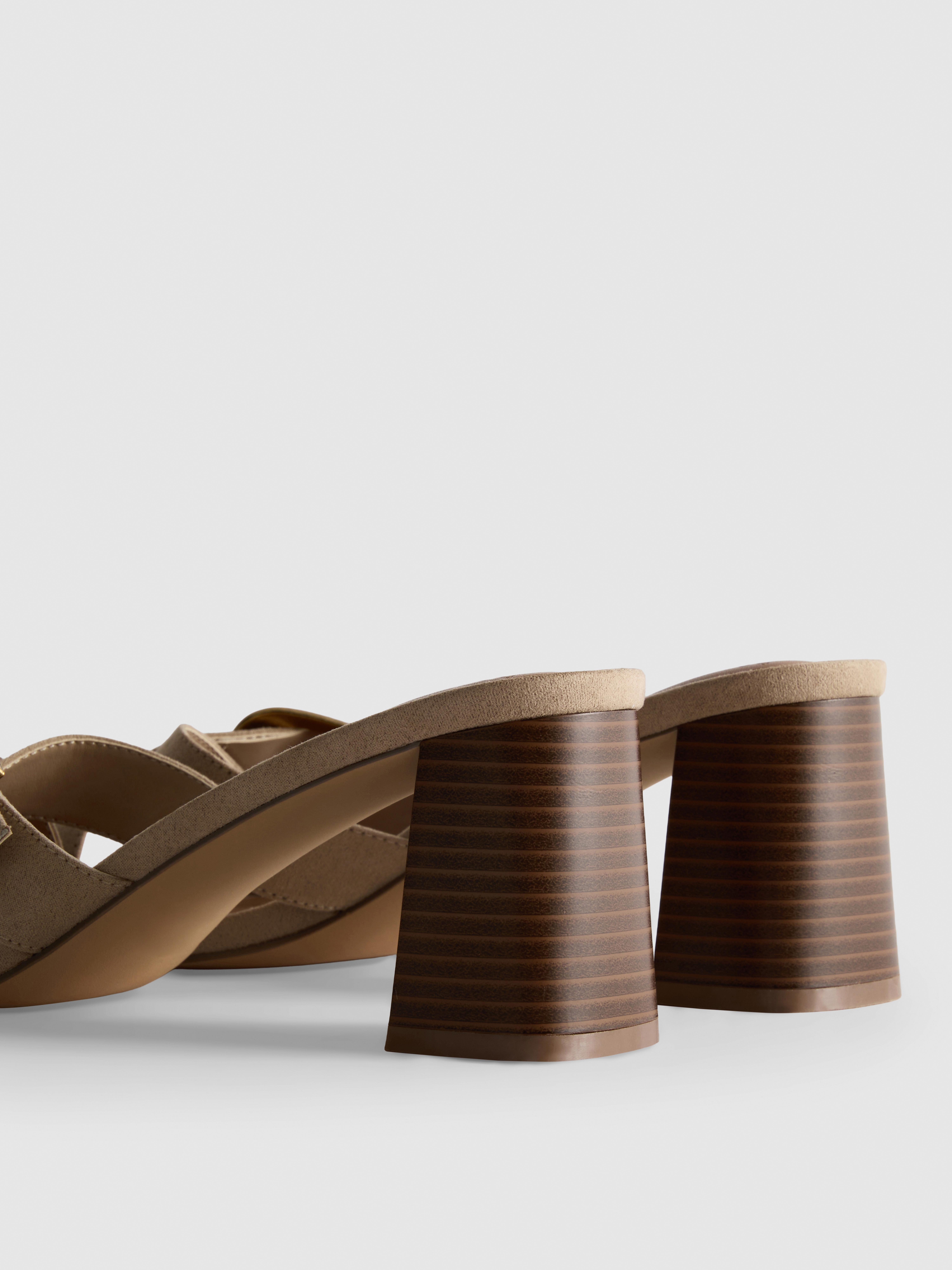 Buckle Block Heel Mule Sandals