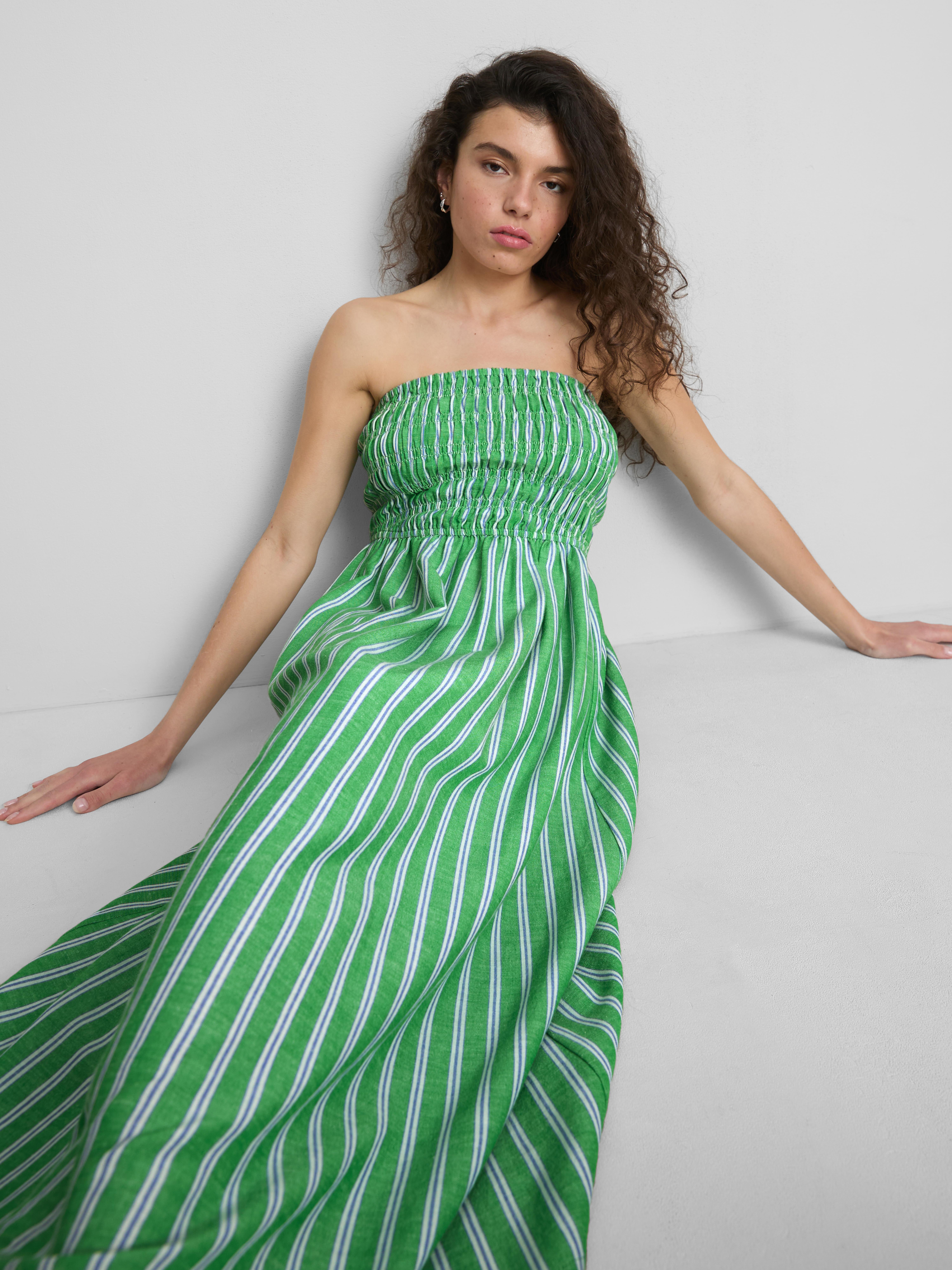 Womens Green The Primark Scene | Shirred Stripe Bandeau Midi Dress | Primark