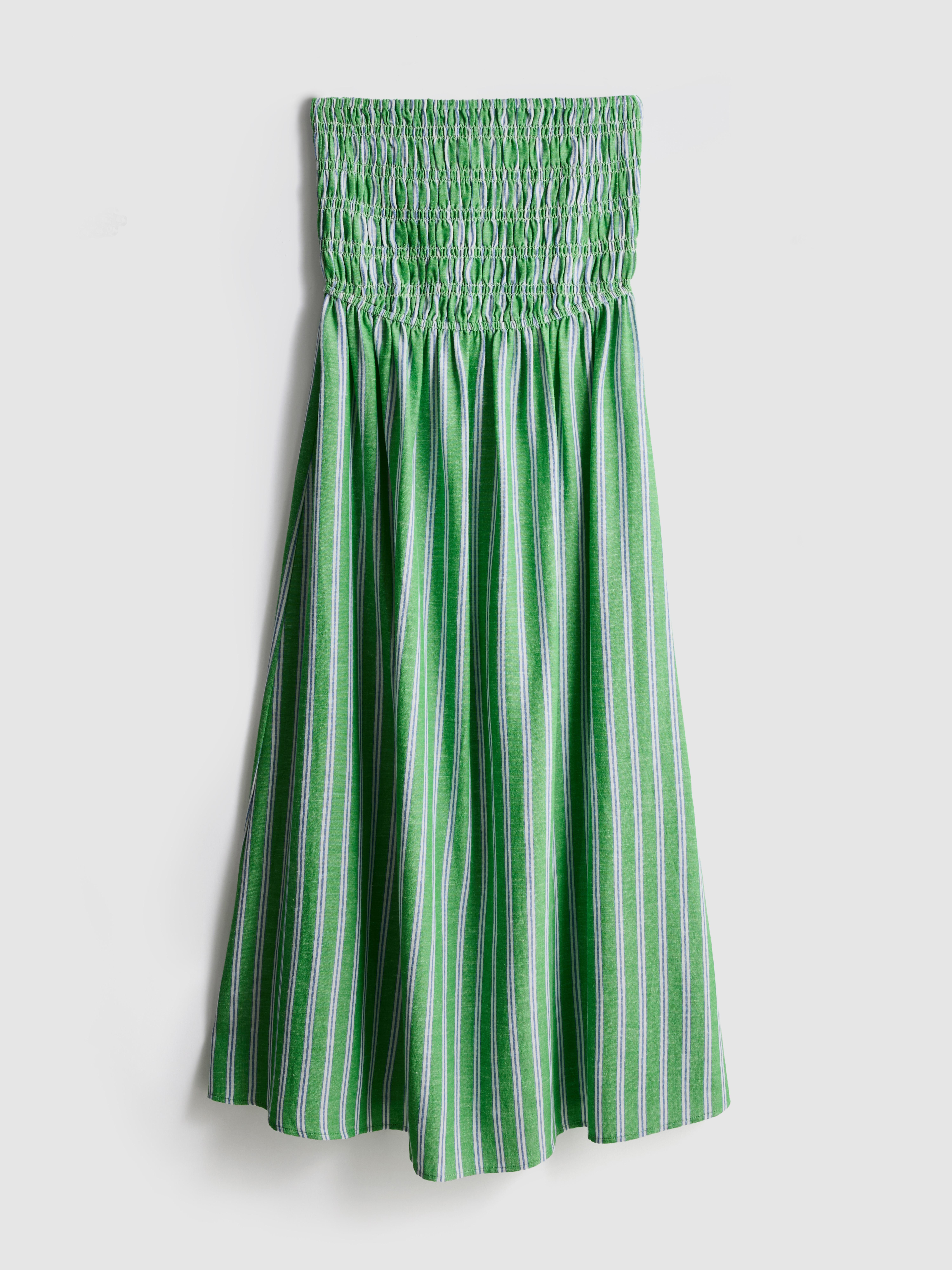 Women's Green The Primark Scene | Shirred Stripe Bandeau Midi Dress |  Primark