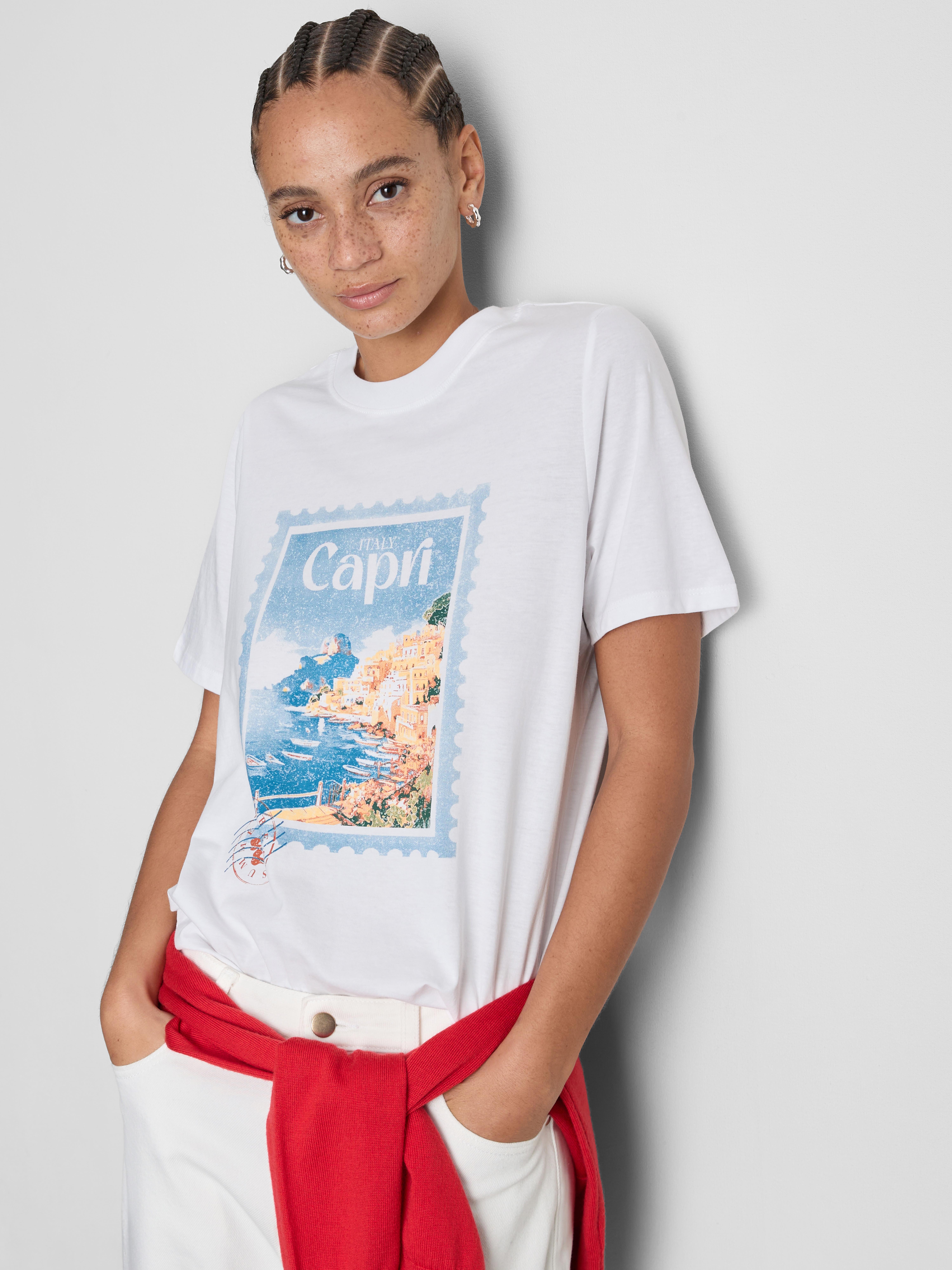 T-shirt gráfica manga curta puro algodão
