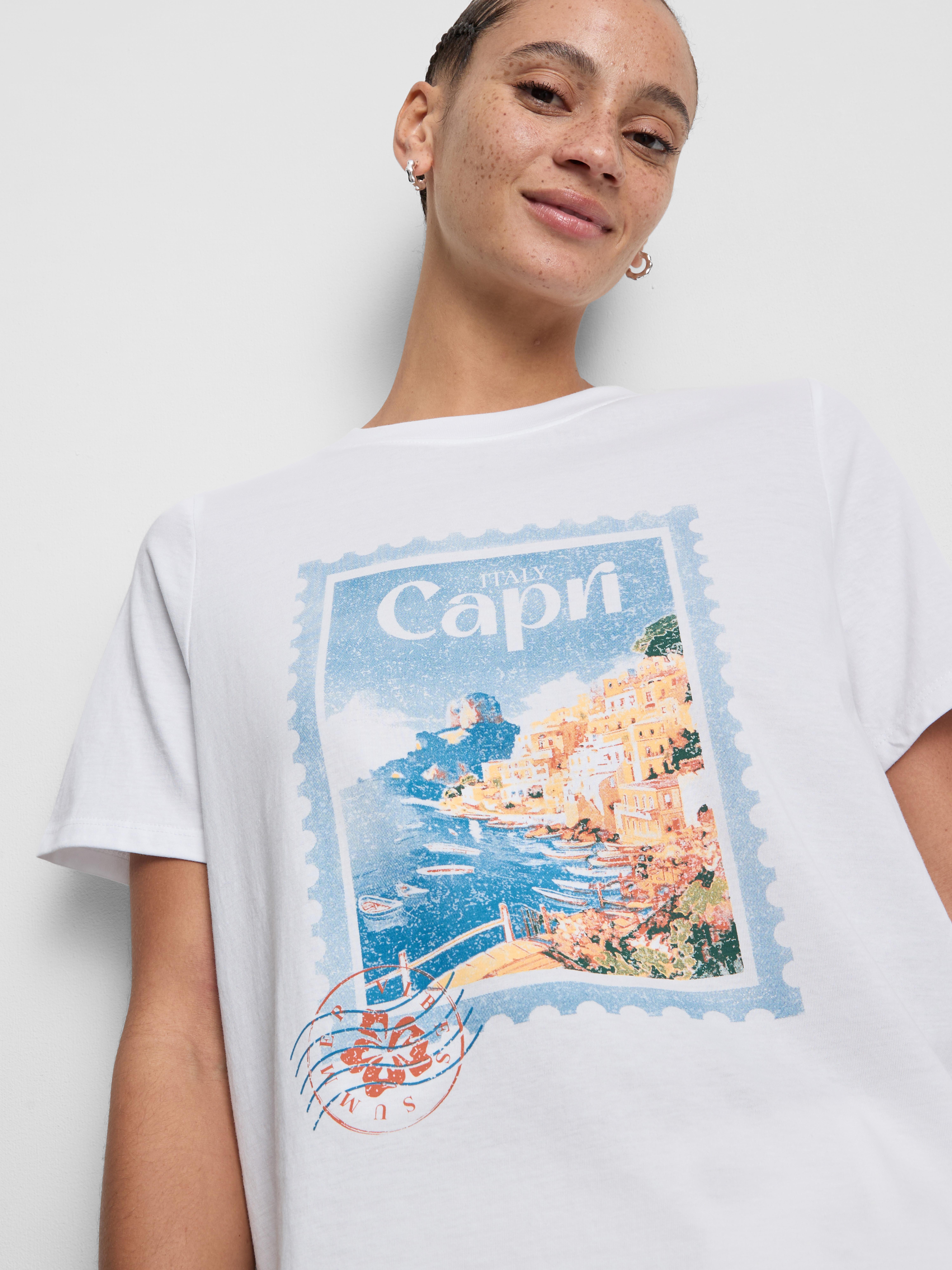 T-shirt gráfica manga curta puro algodão
