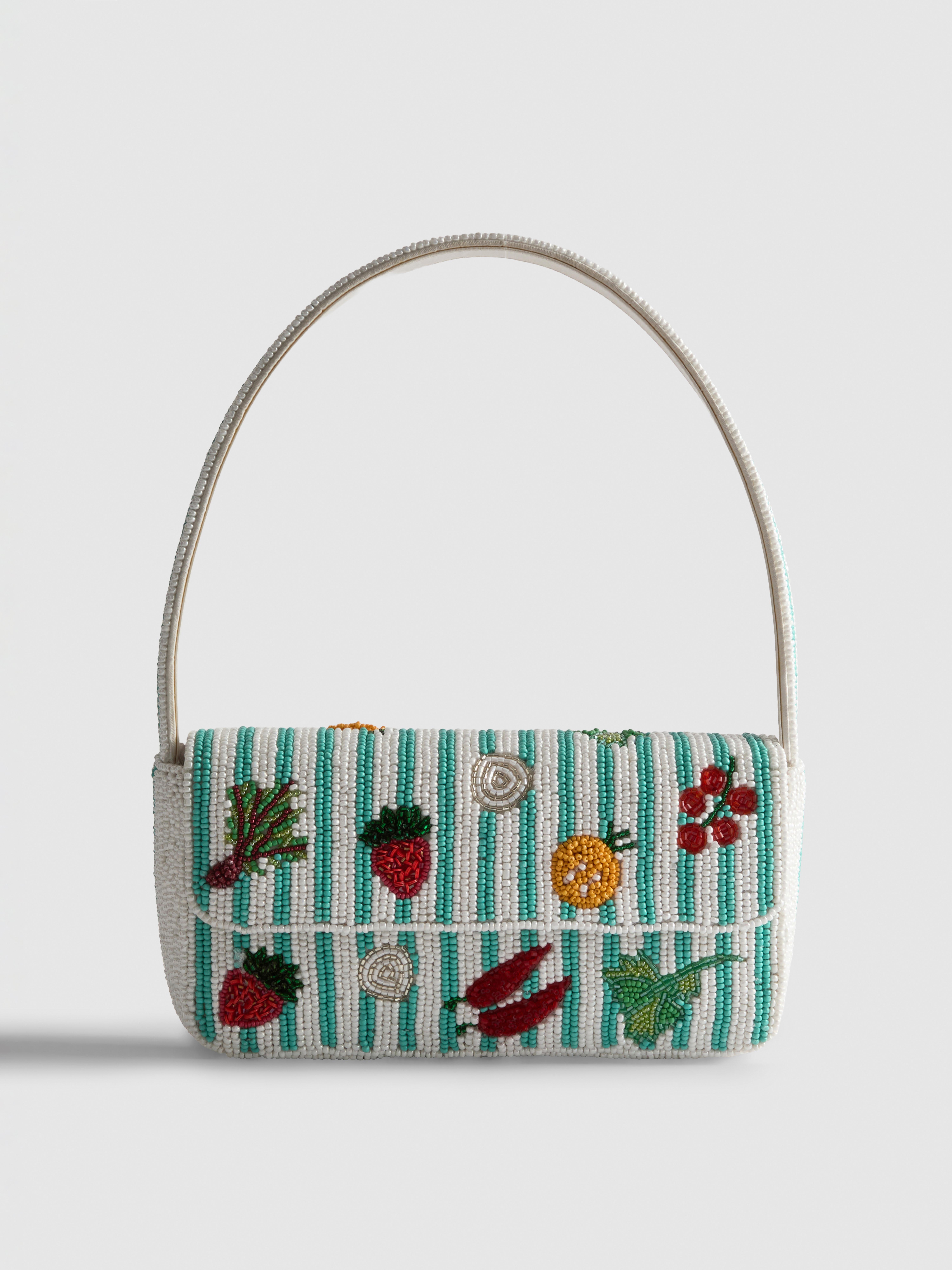 Perlenbesetzte Schultertasche mit Gemüsedesign