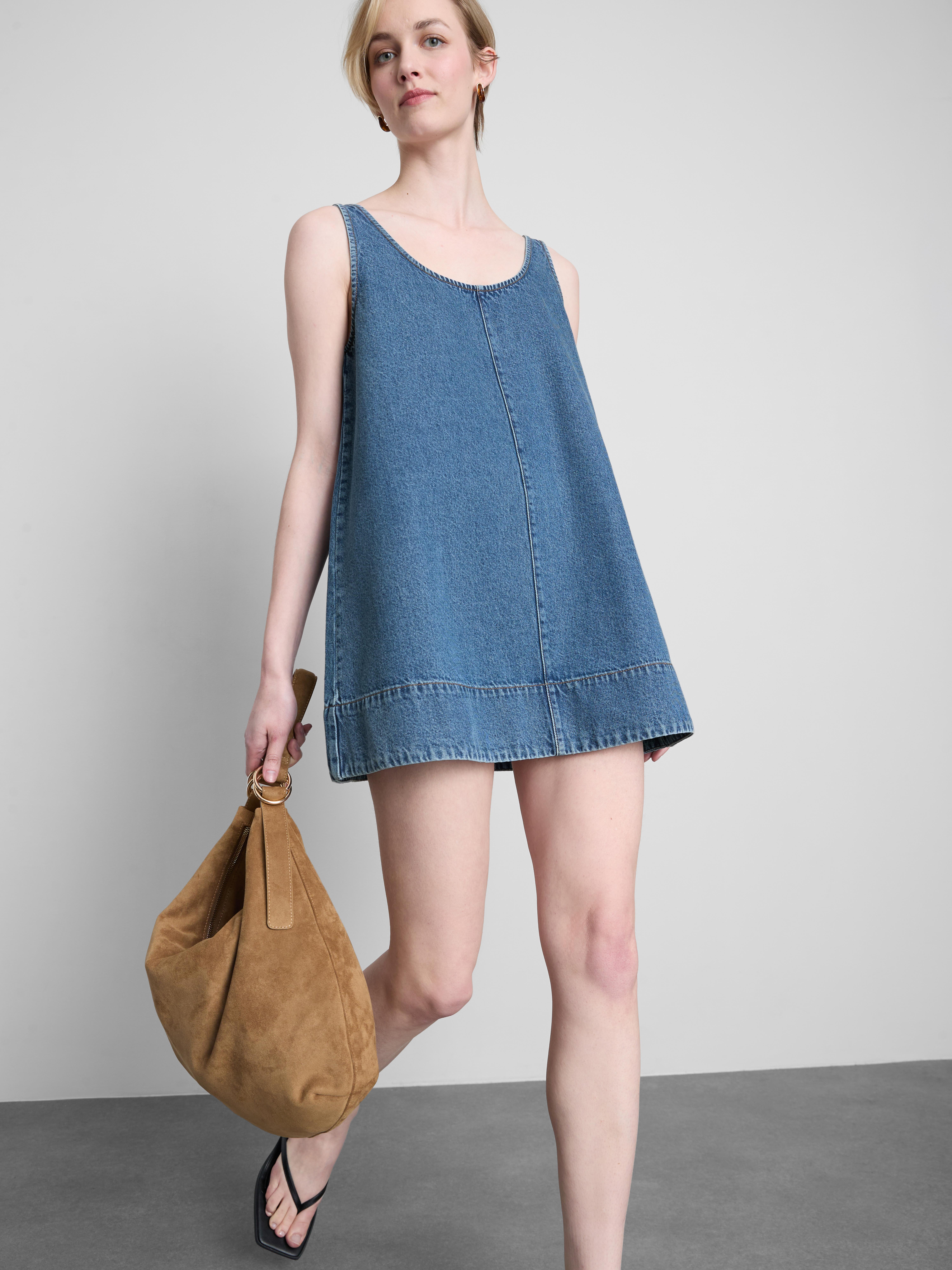 Cotton Denim Trapeze Mini Dress