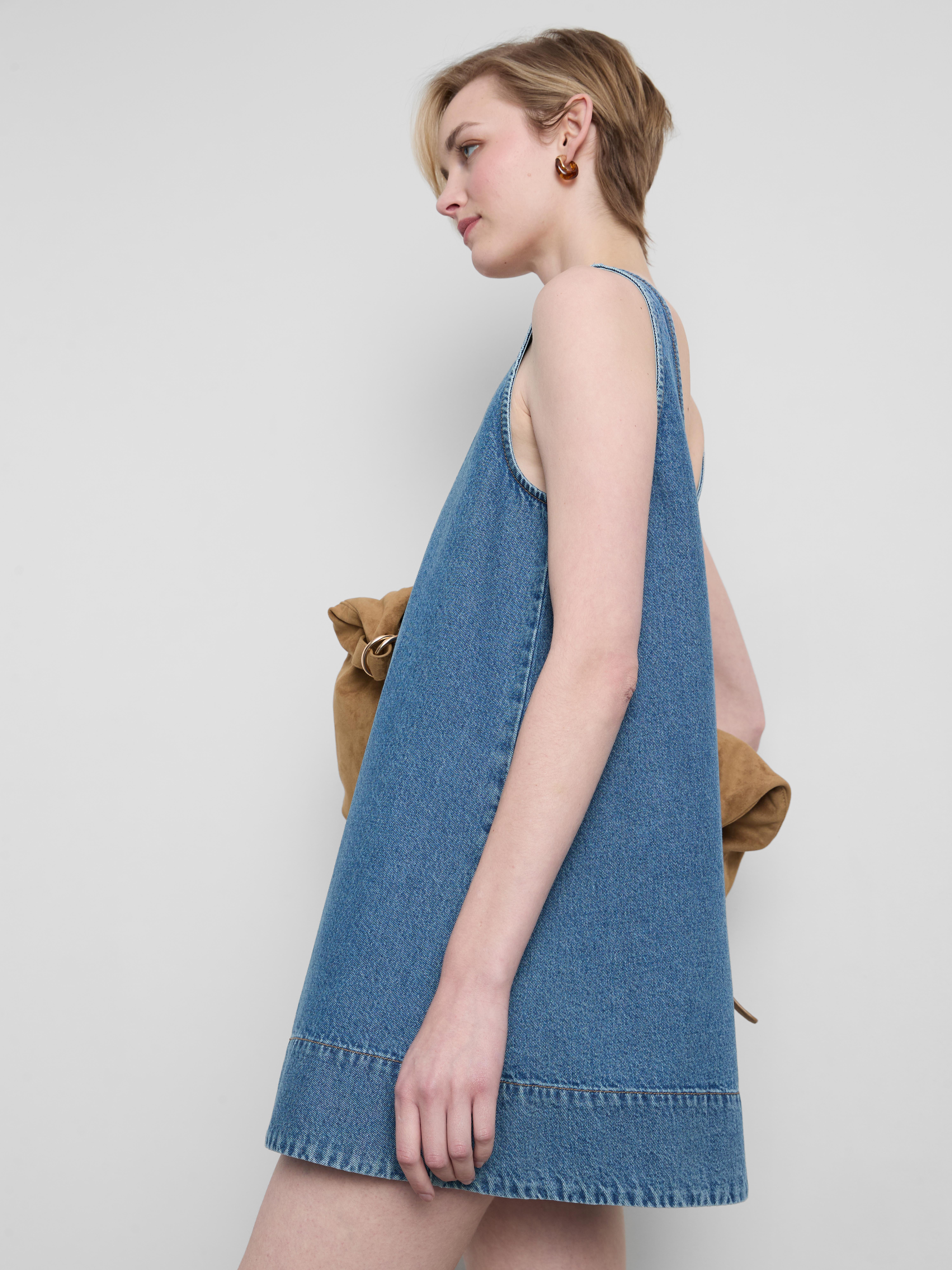 Cotton Denim Trapeze Mini Dress