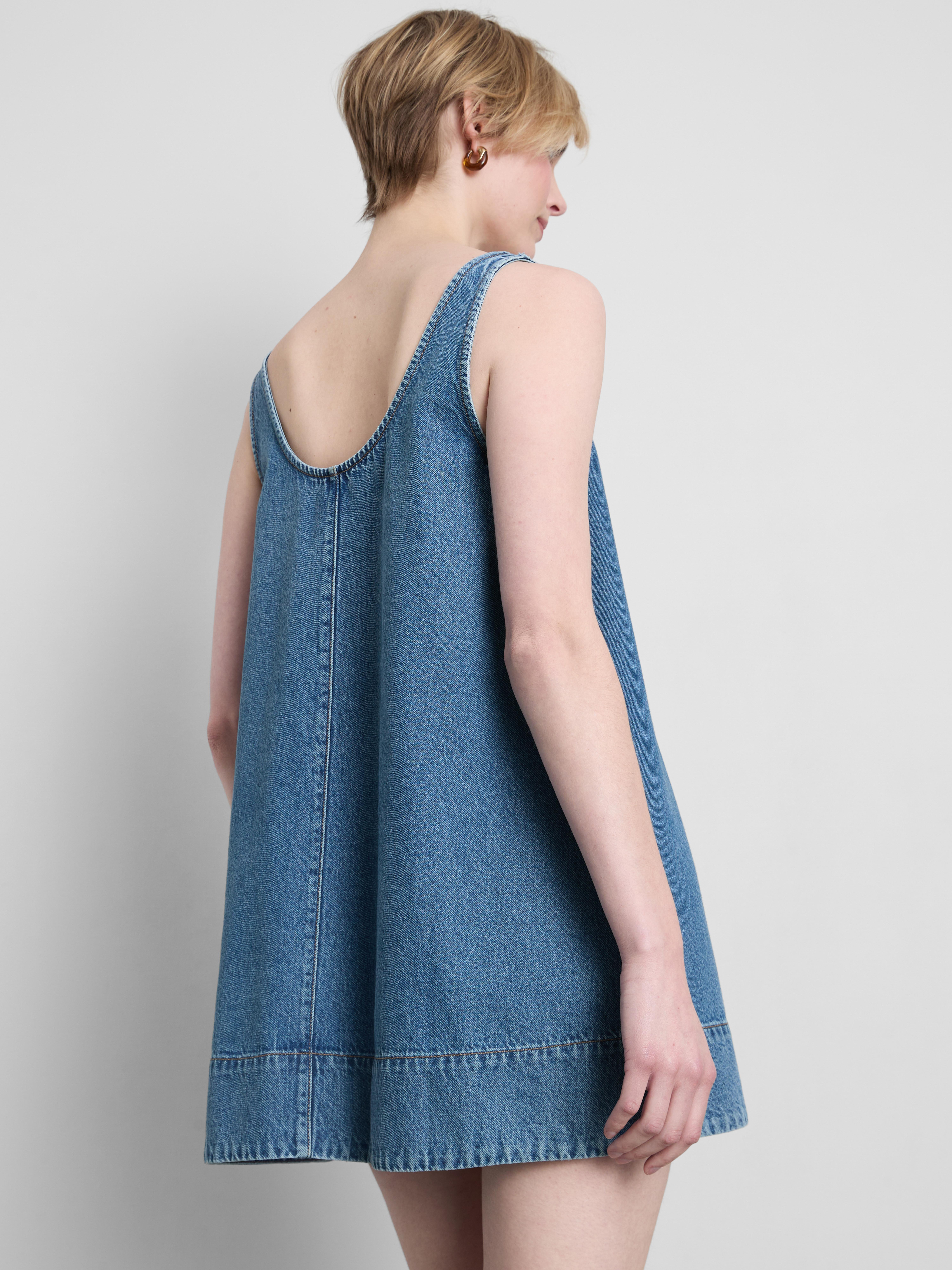 Cotton Denim Trapeze Mini Dress