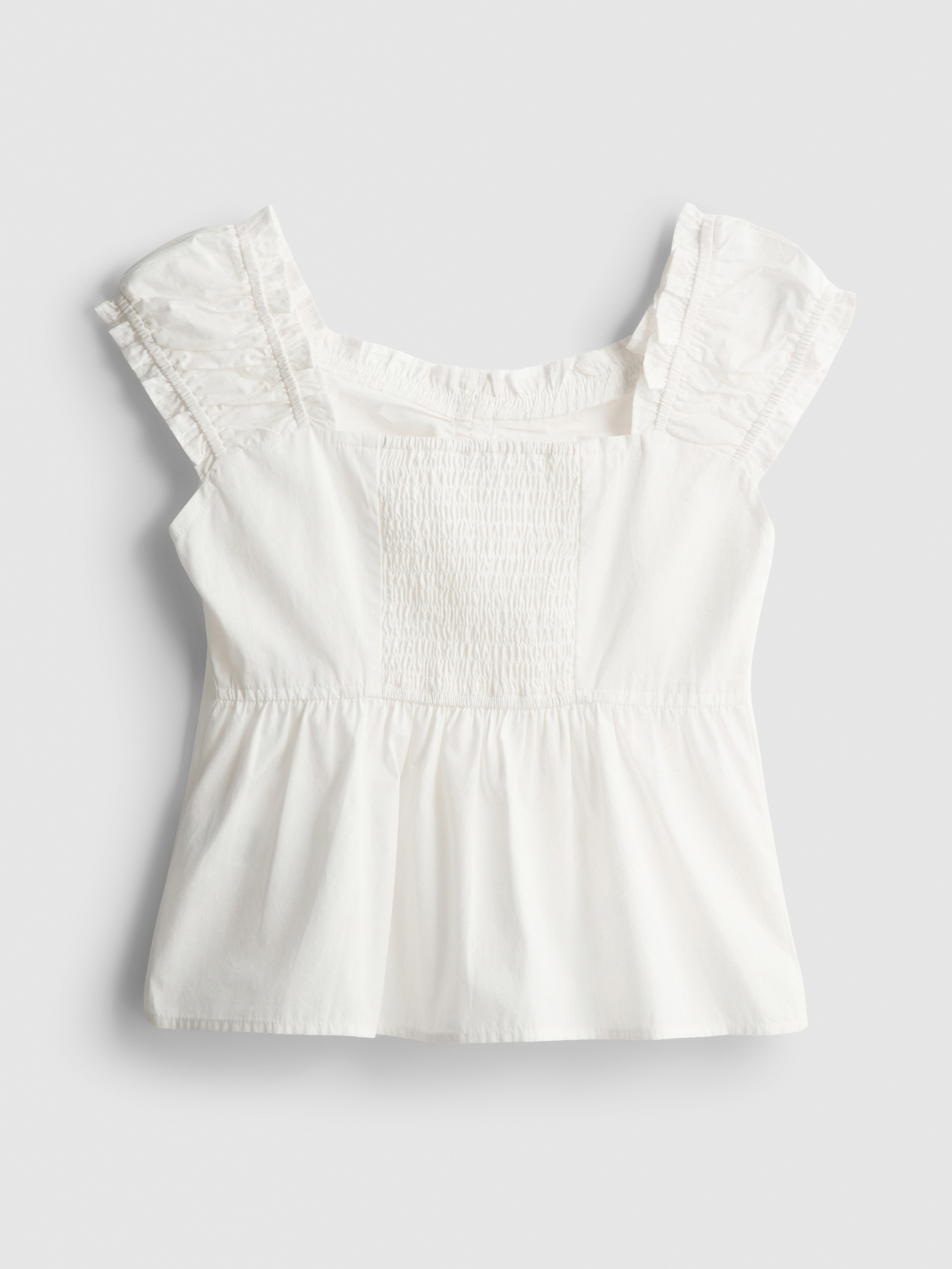 7-15 jr | Blouse met vierkante hals en smokwerk