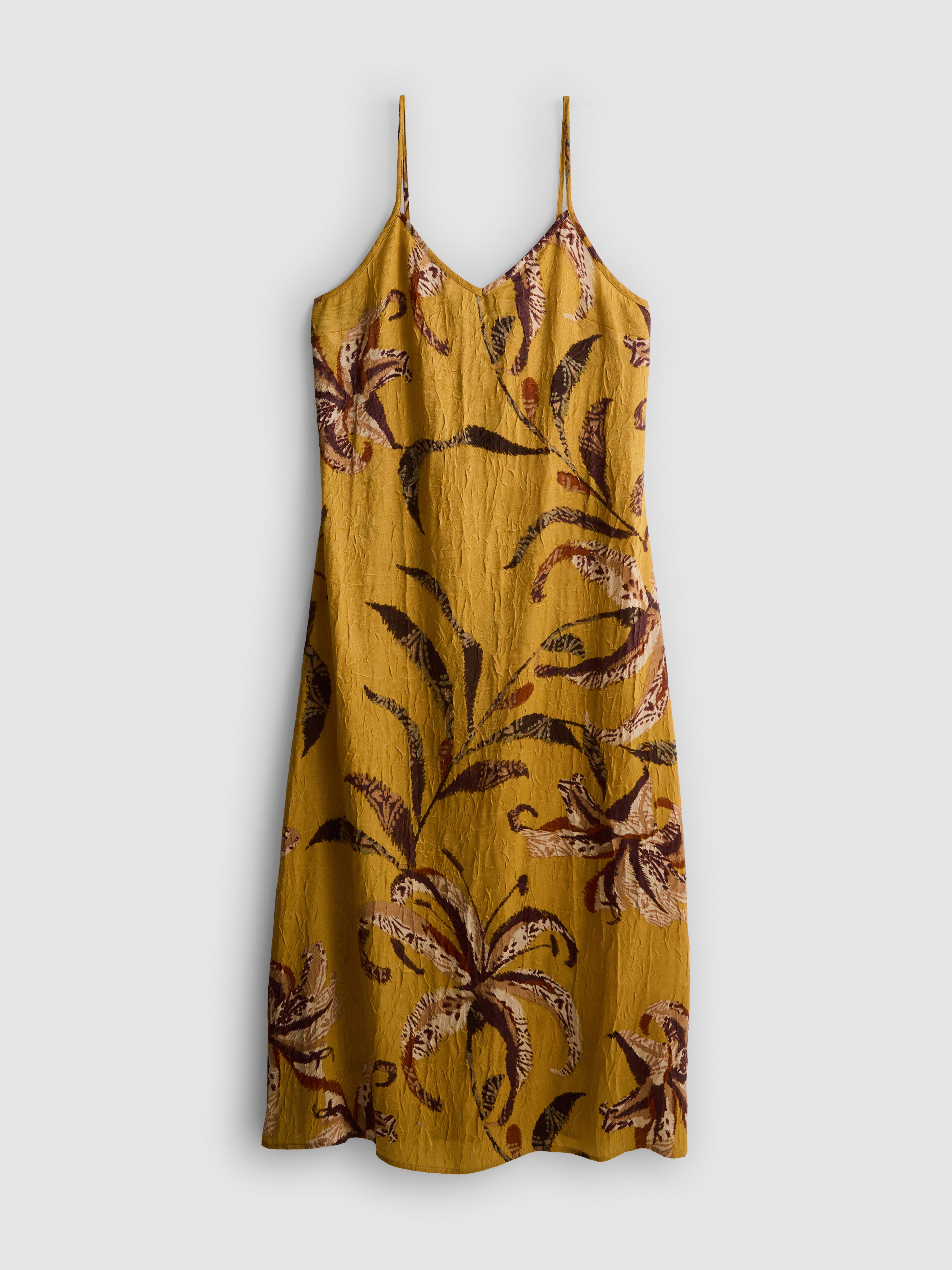 satin dress primark Women's Mustard Crinkle Satin Slip Midi Dress