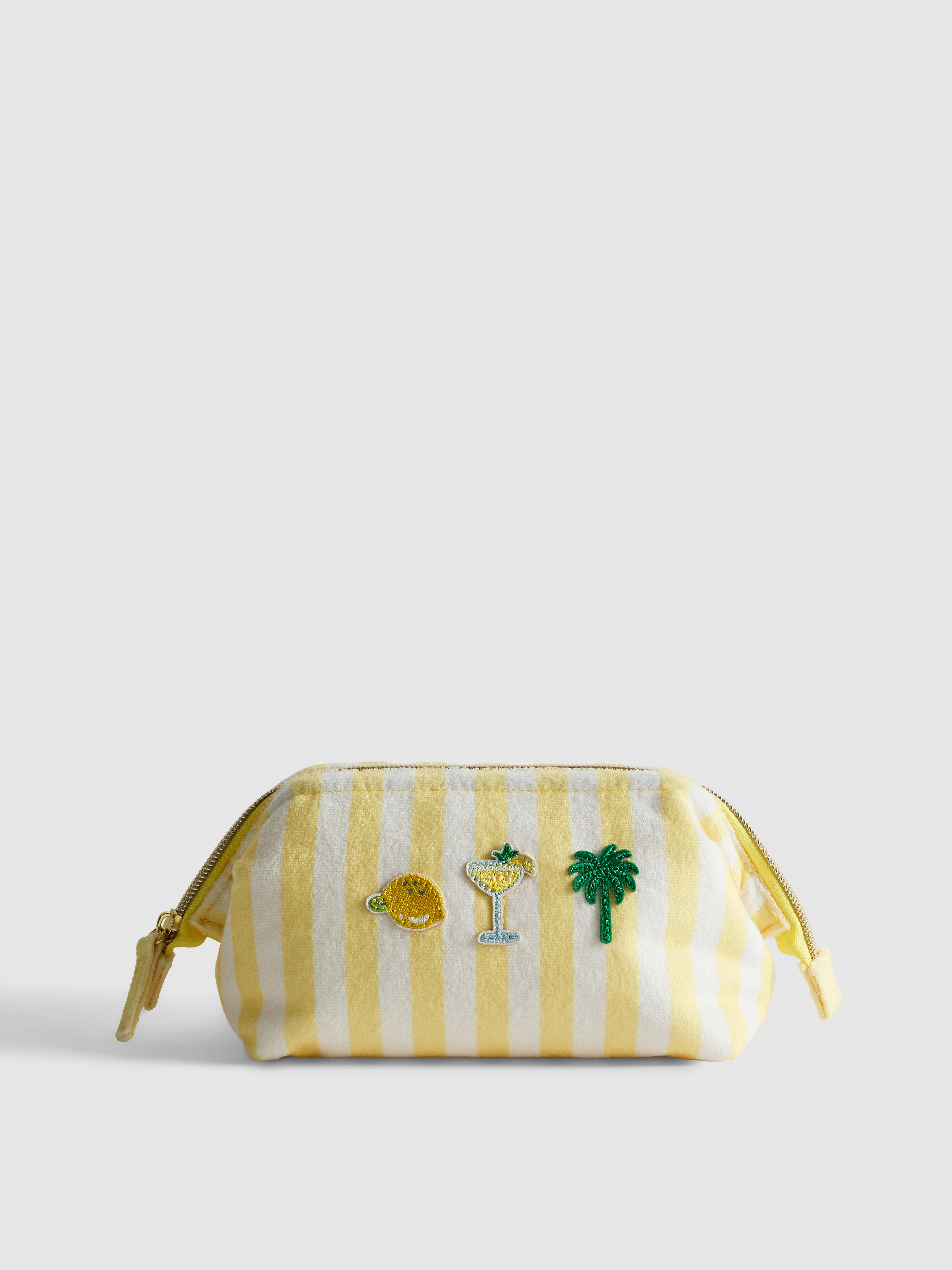 Mini trousse à maquillage rayée en tissu-éponge