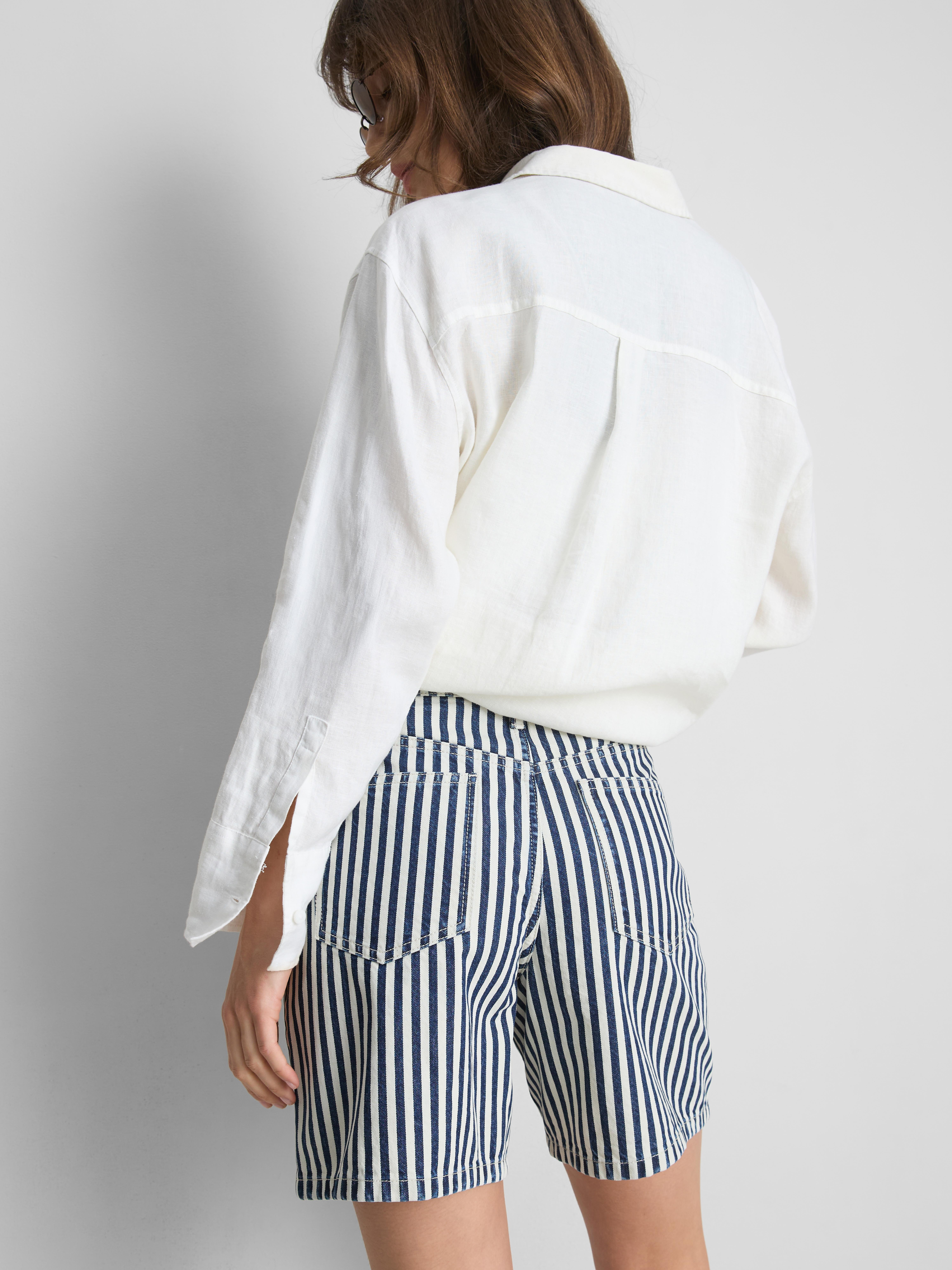 Cotton Denim Striped Bermuda Shorts