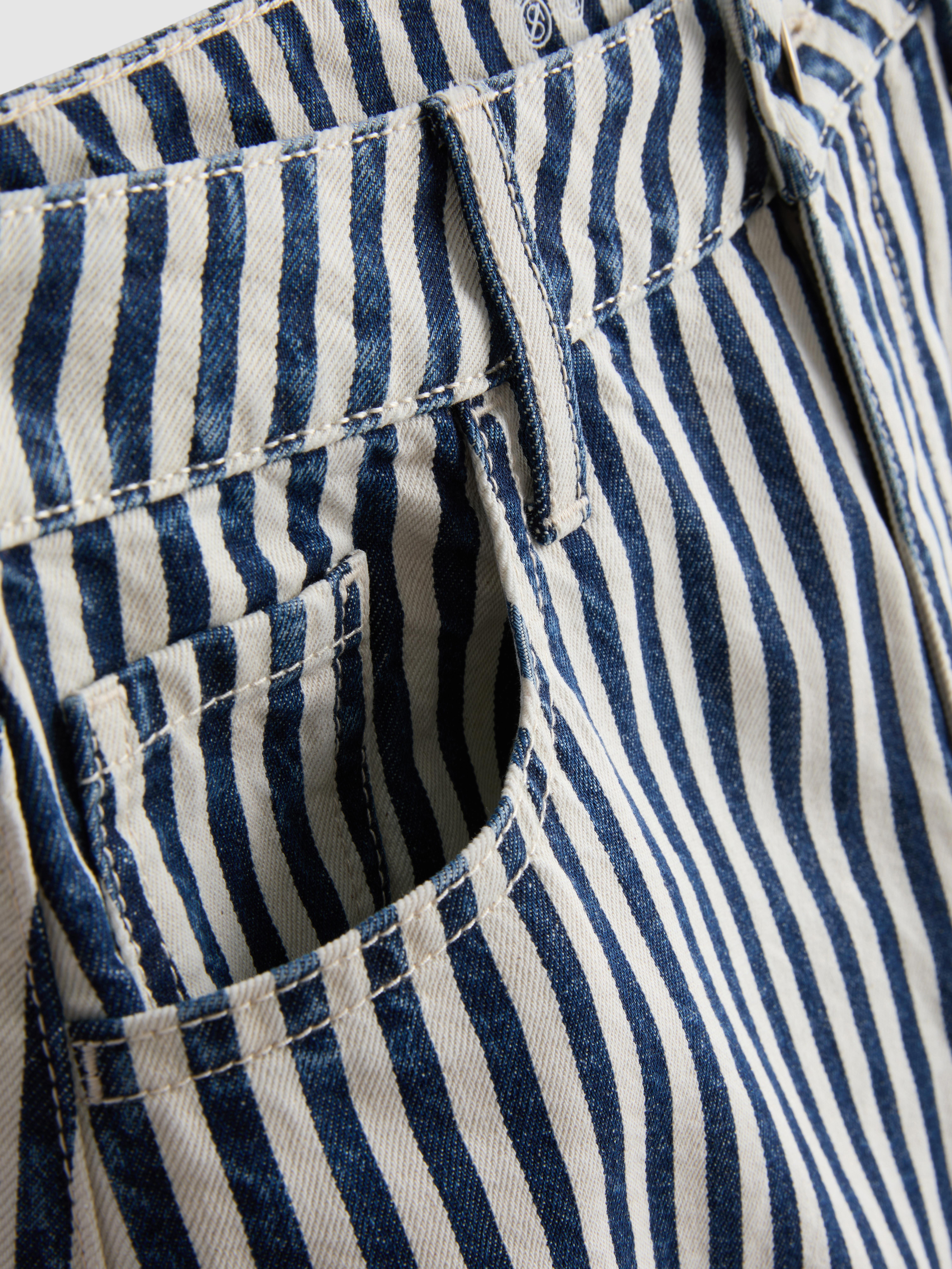 Cotton Denim Striped Bermuda Shorts