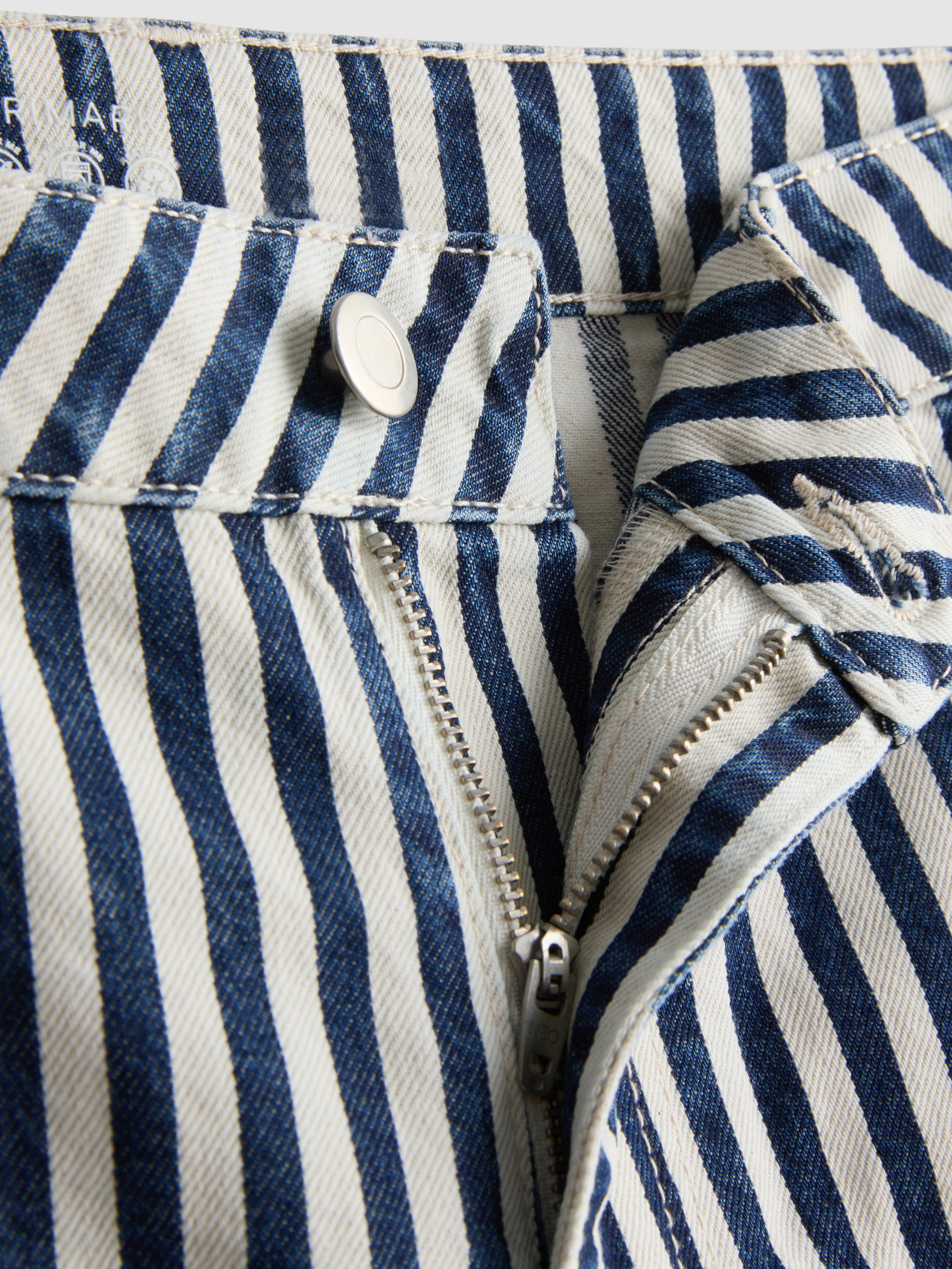 Cotton Denim Striped Bermuda Shorts