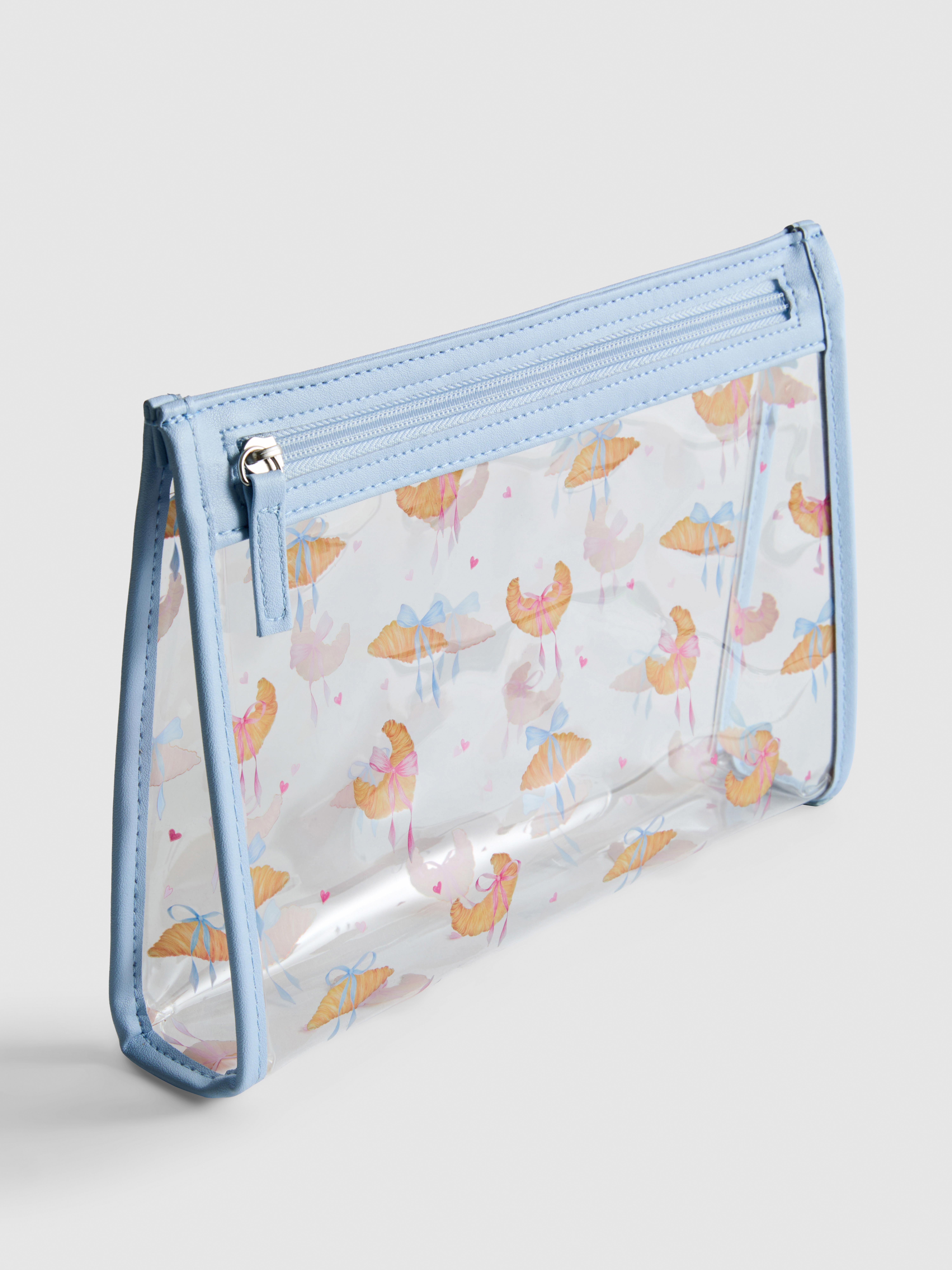 Zip-Up Croissant Pattern Cosmetics Pouch