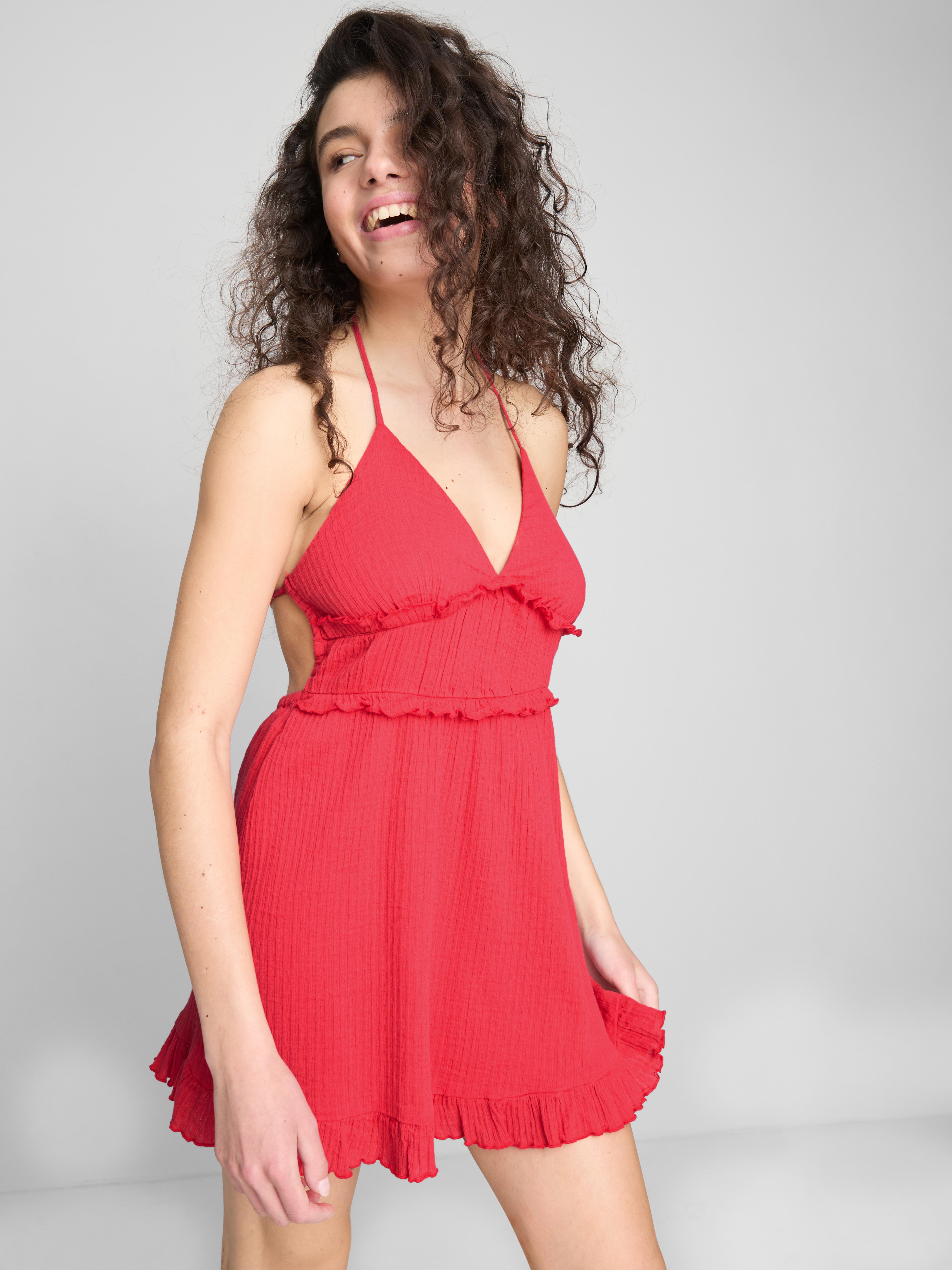 Women's Red The Primark Scene | Crinkle Ruffle Mini Dress | Primark
