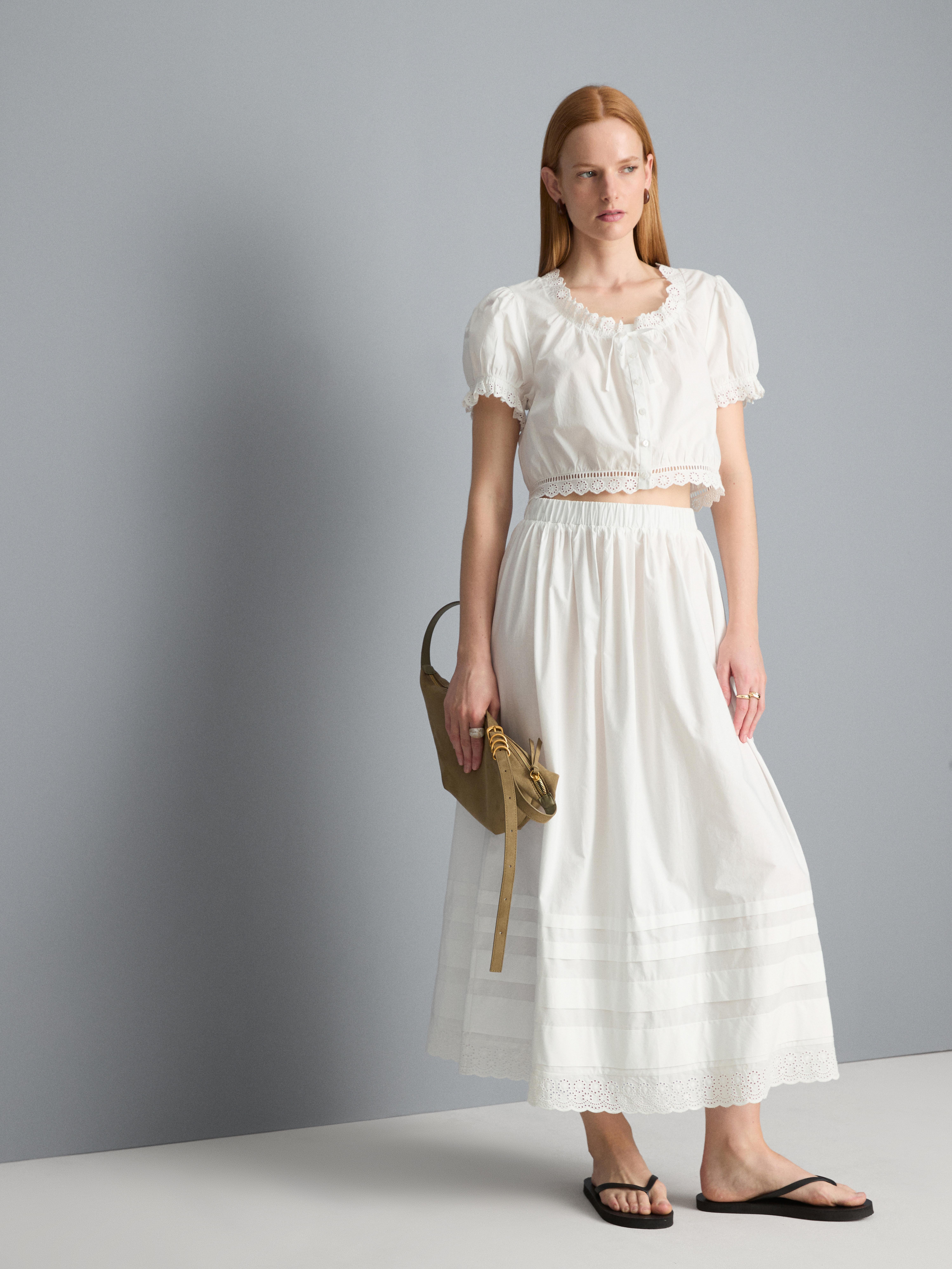 Cotton Cropped Puff Sleeve Poplin Top