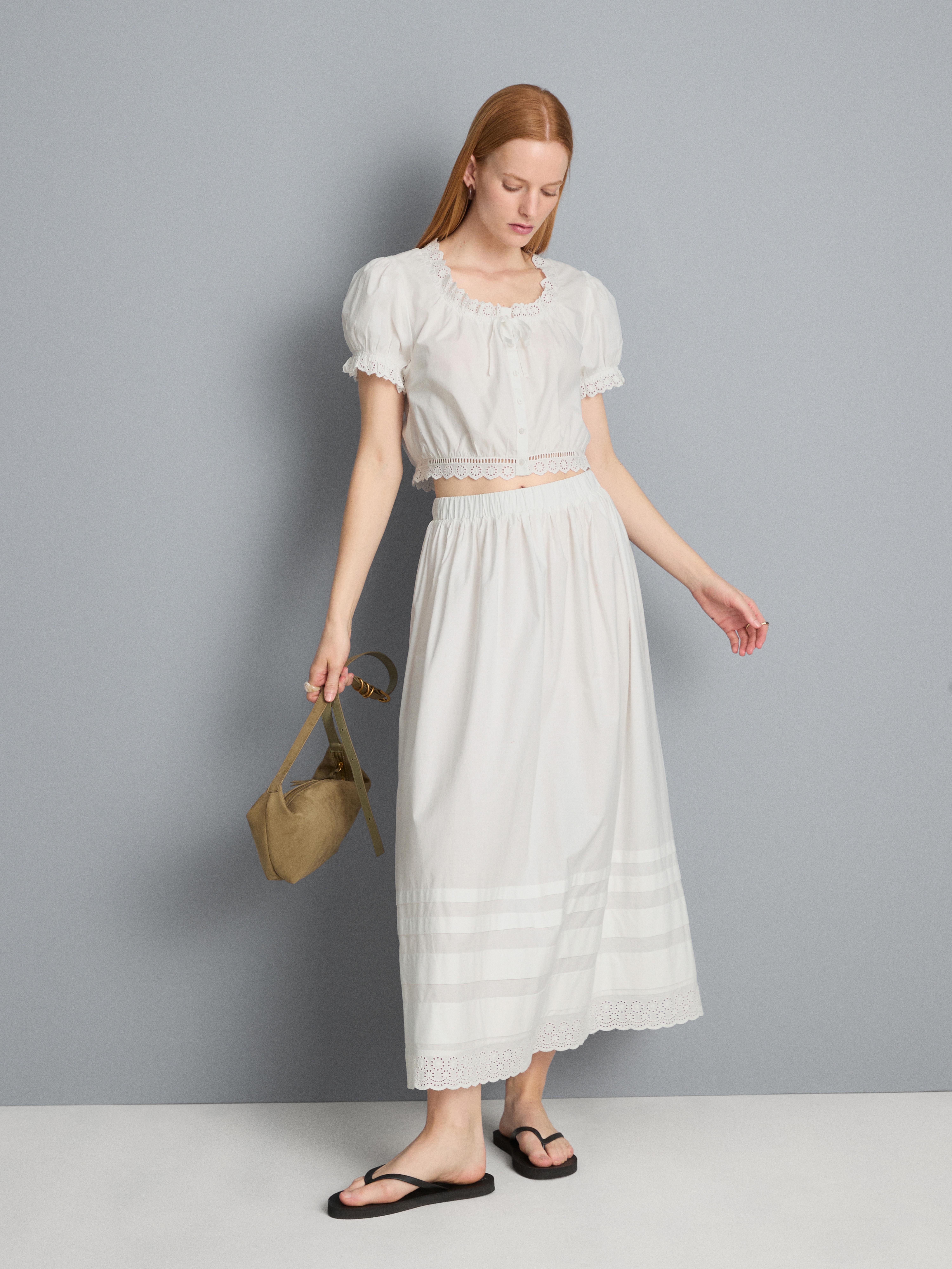 Cotton Broderie Midi Skirt