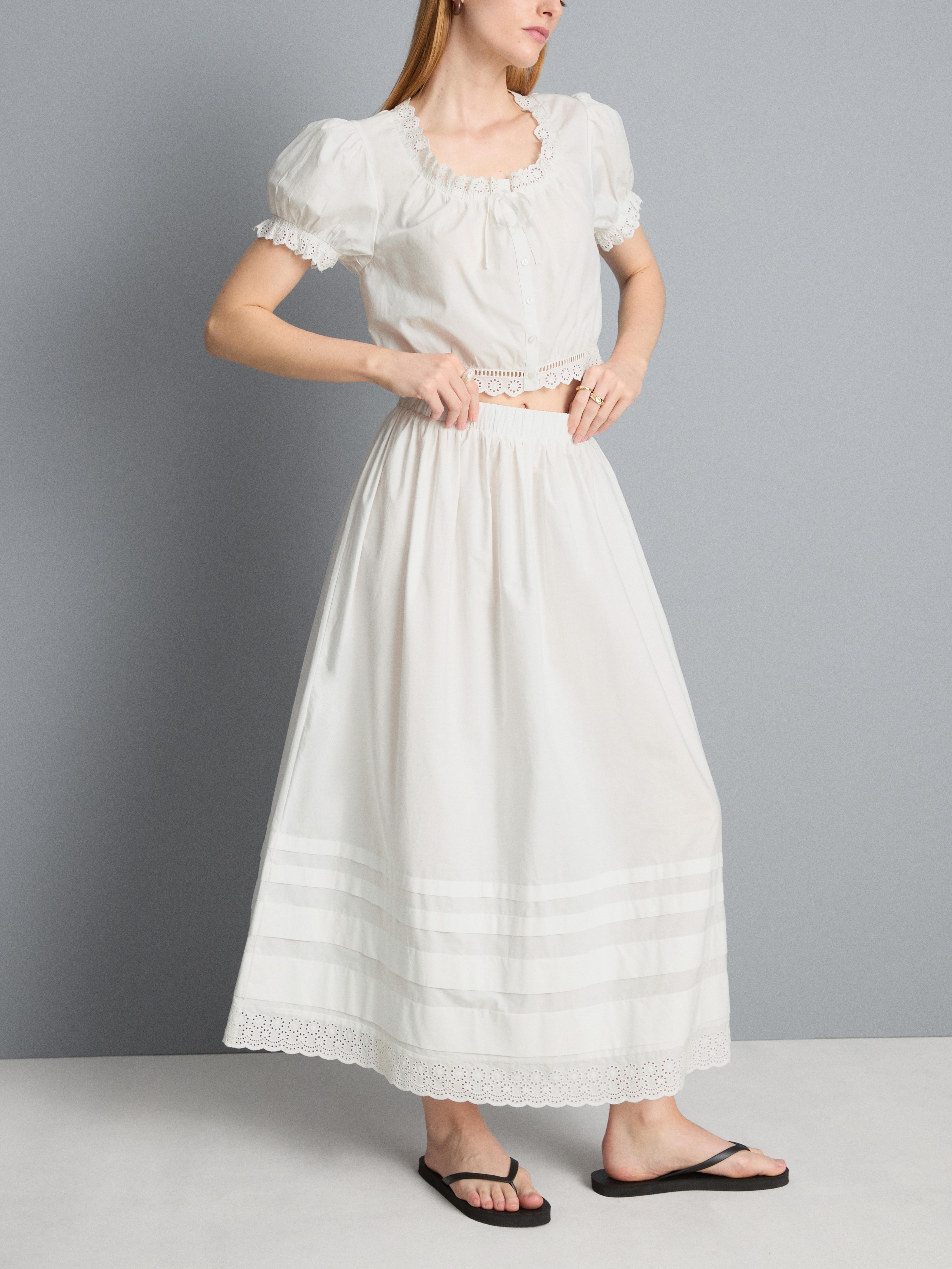 Cotton Broderie Midi Skirt