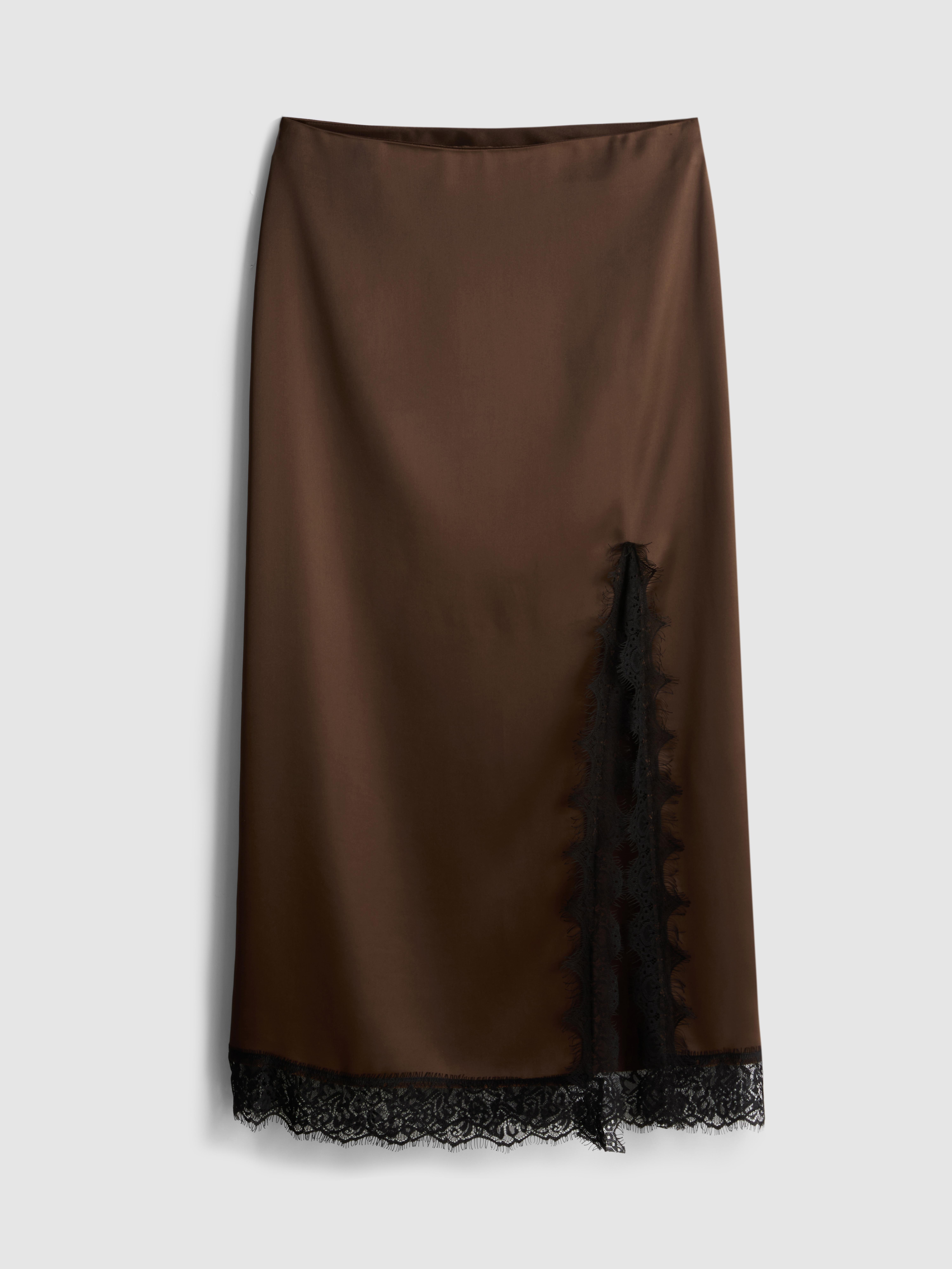 Jupe mi-longue en satin et dentelle By Coleen