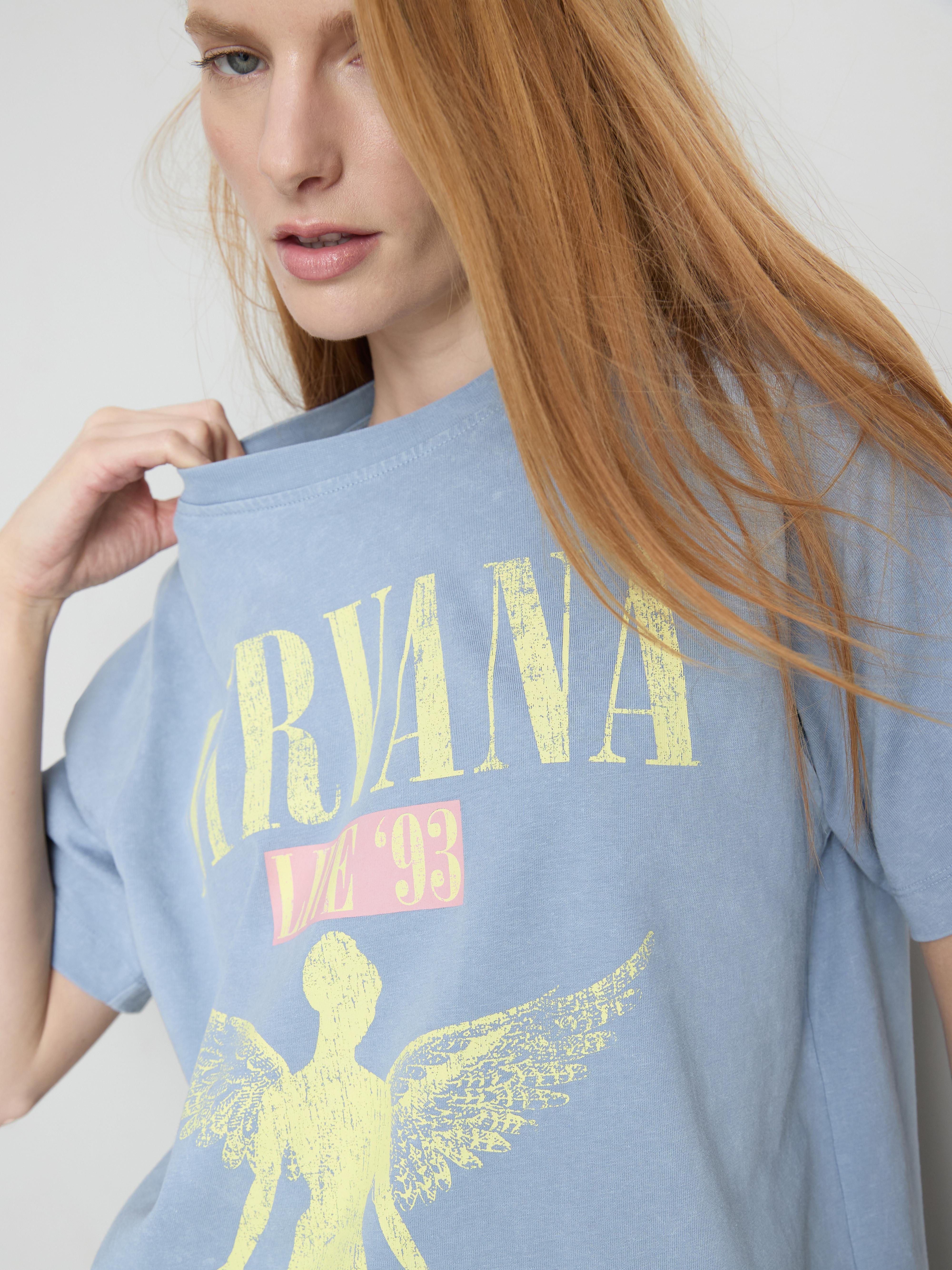 Lässiges Band-T-Shirt mit „Nirvana Engel“-Grafik