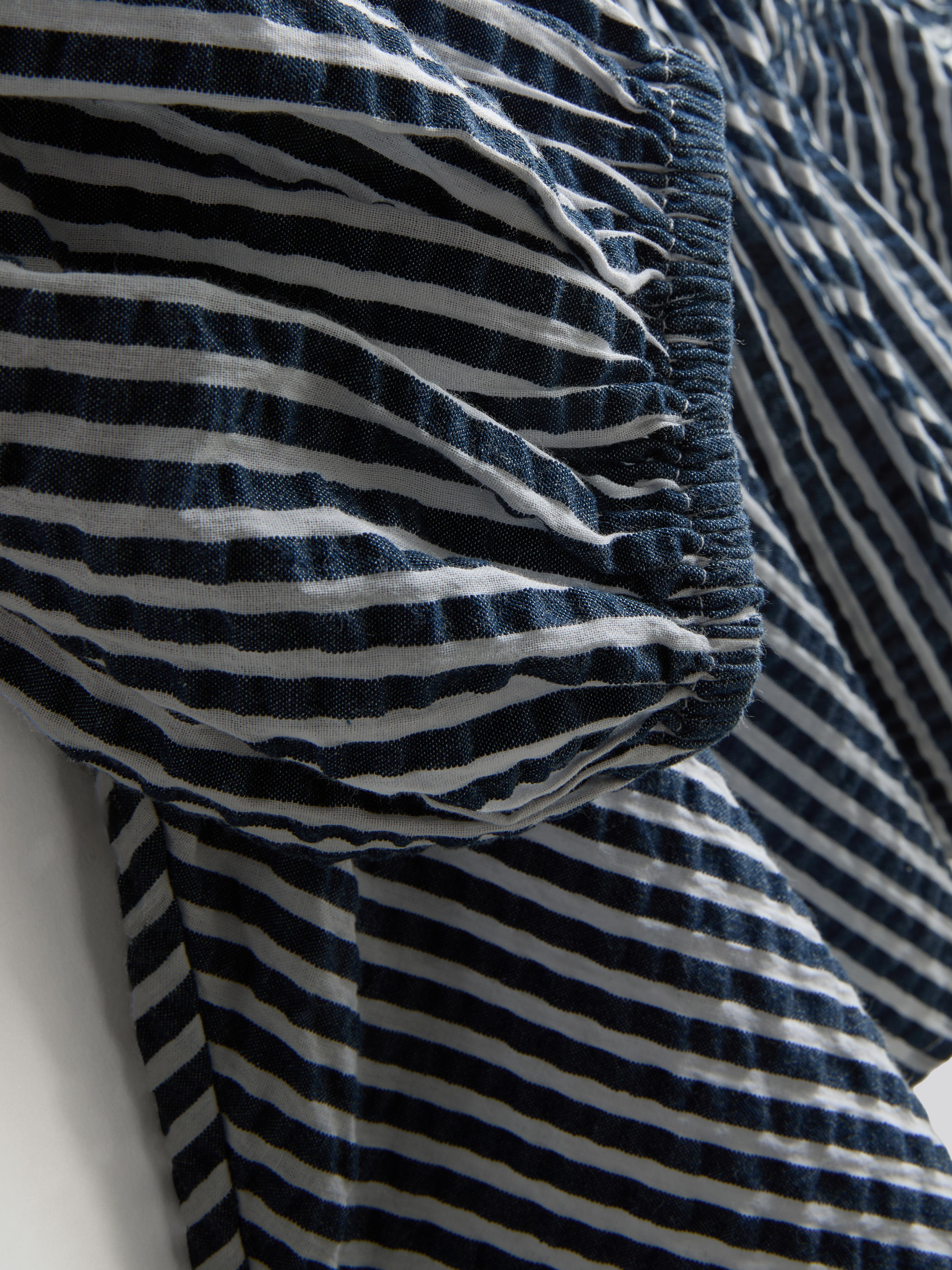 Paula Echevarría Striped Seersucker Puff-Sleeve Blouse