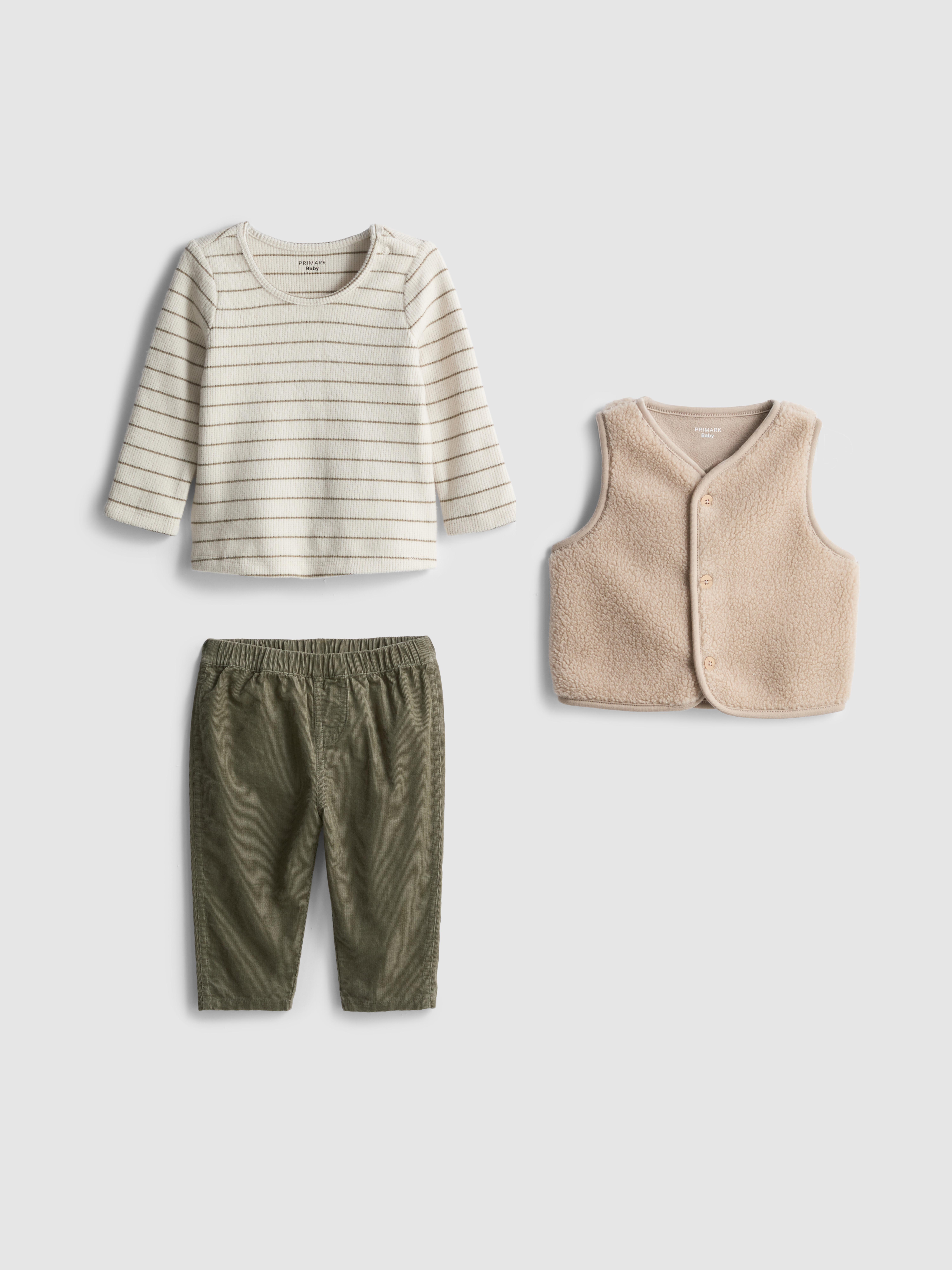 0-18mths | 3-Piece Long Sleeve T-Shirt, Pants and Sleeveless Jacket Newborn Set